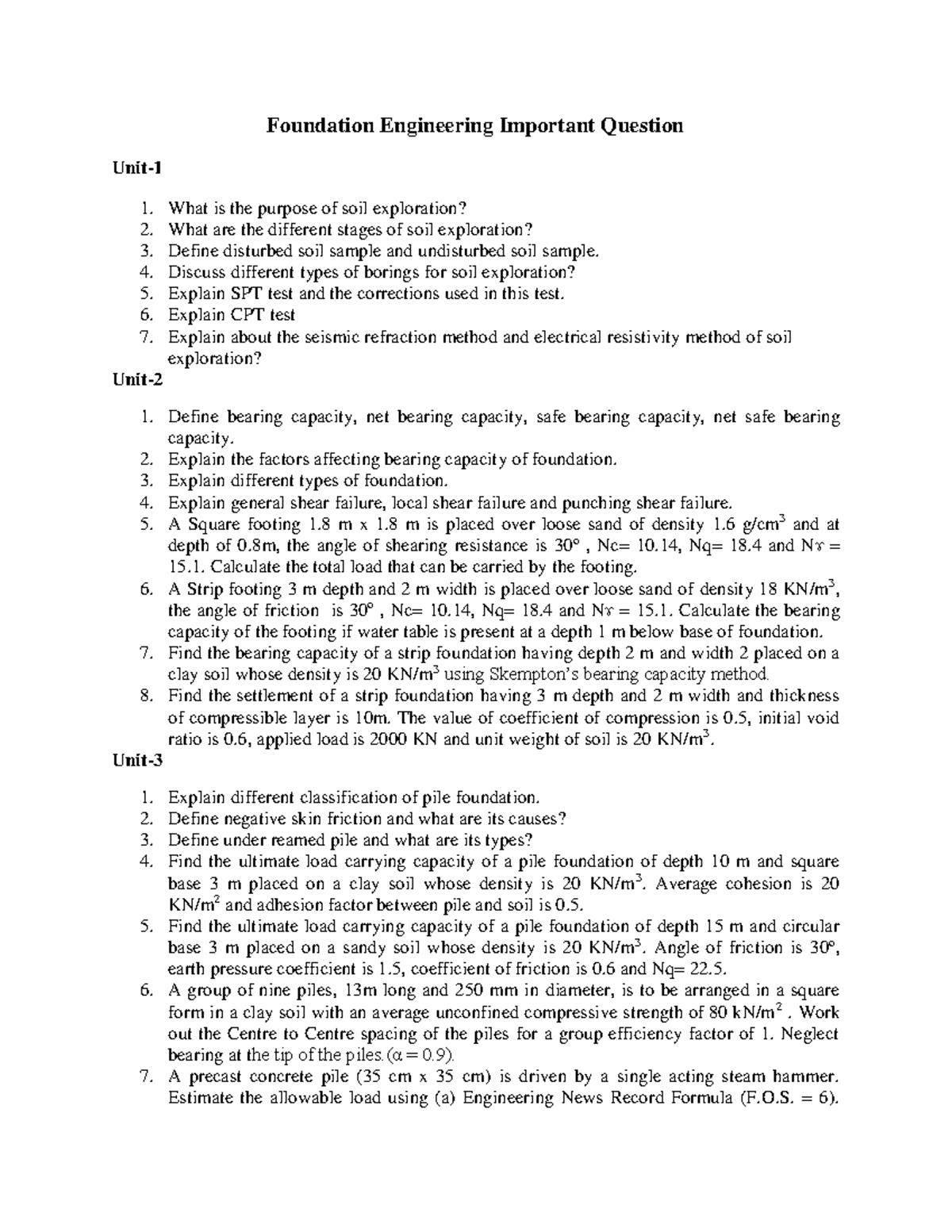 FE Important Questions for Foundation Engineering Exam Preparation ...