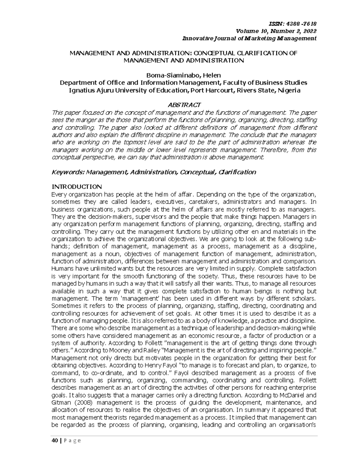 Management and Administration: Conceptual Clarification (ISSN: 4388 ...
