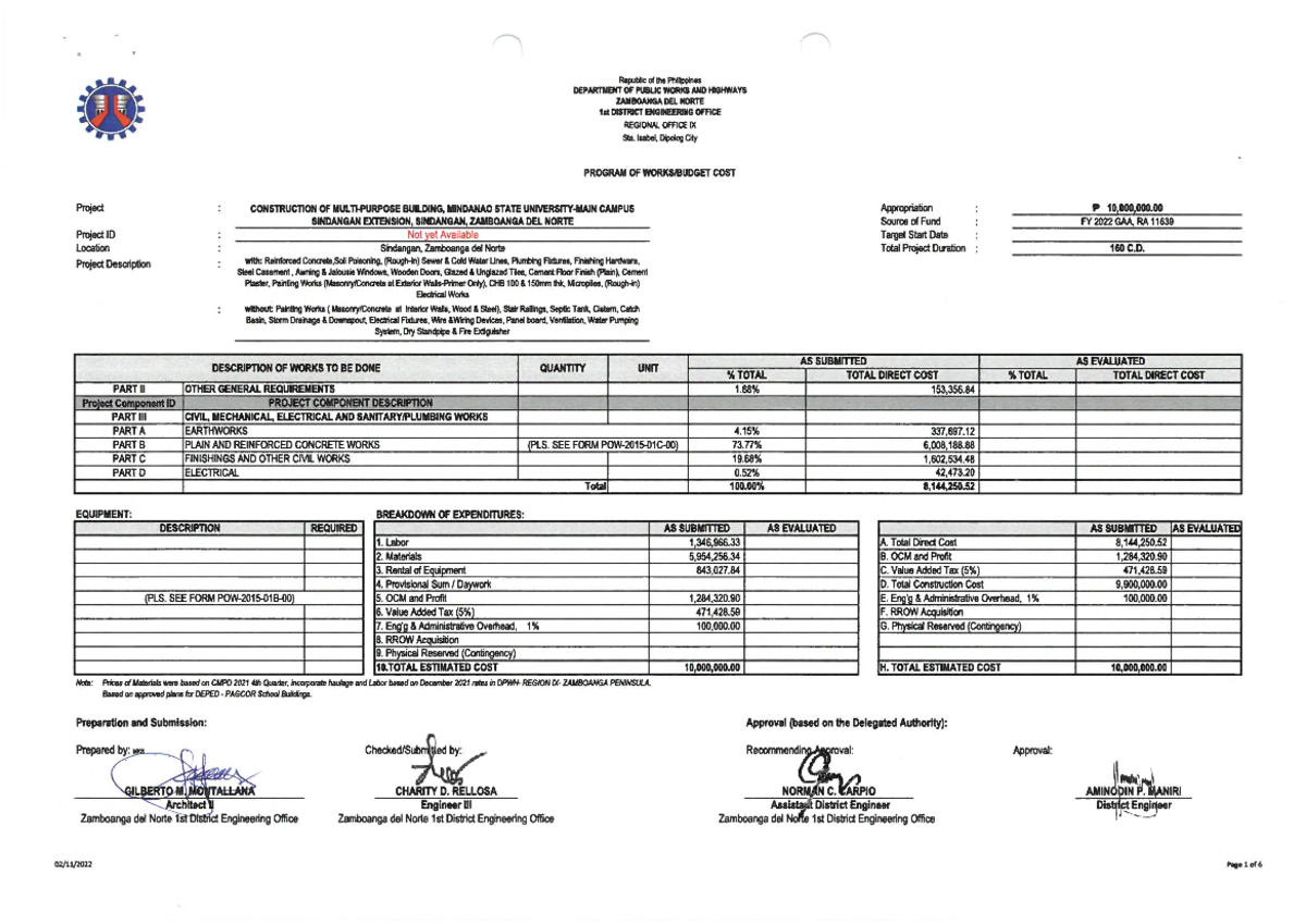 DUPA for Construction of Building at Mindanao State Campus, Sindangan ...