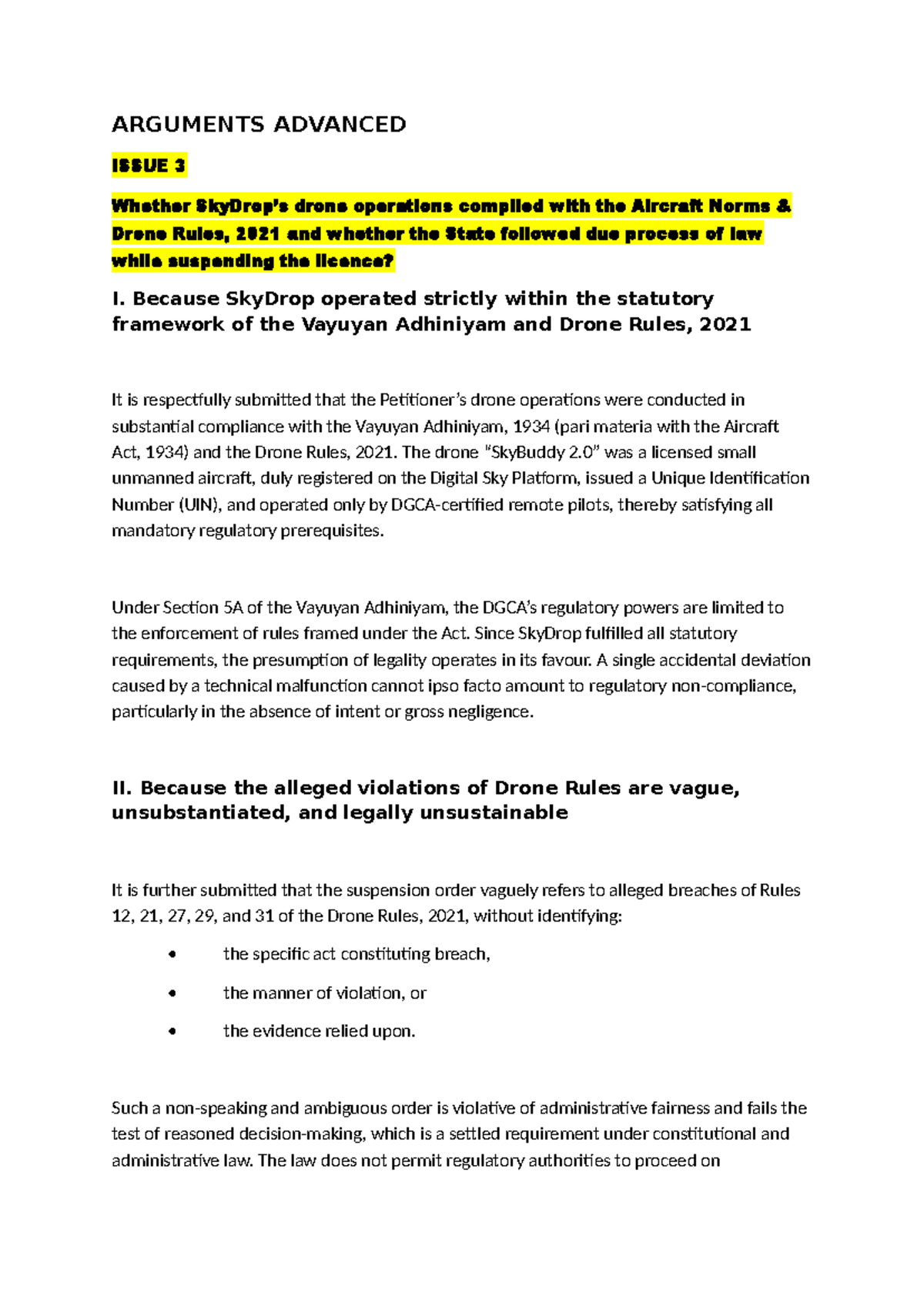 Arguments on Drone Operations Compliance with Aircraft Norms (ADV 3-4 ...