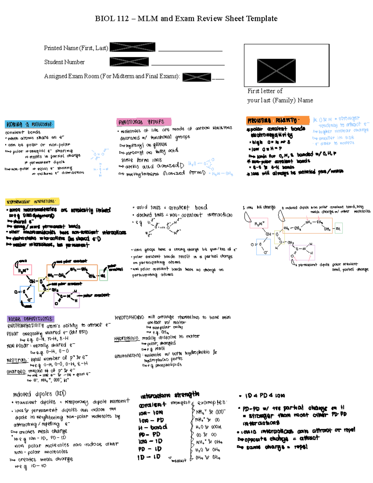 BIOL 112 Midterm Exam Review Sheet and Cheat Sheet Template - Studocu