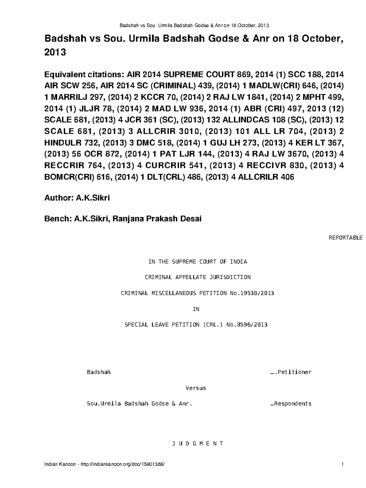 Badshah vs Sou. Urmila Badshah Godse Anr: Supreme Court Judgment ...