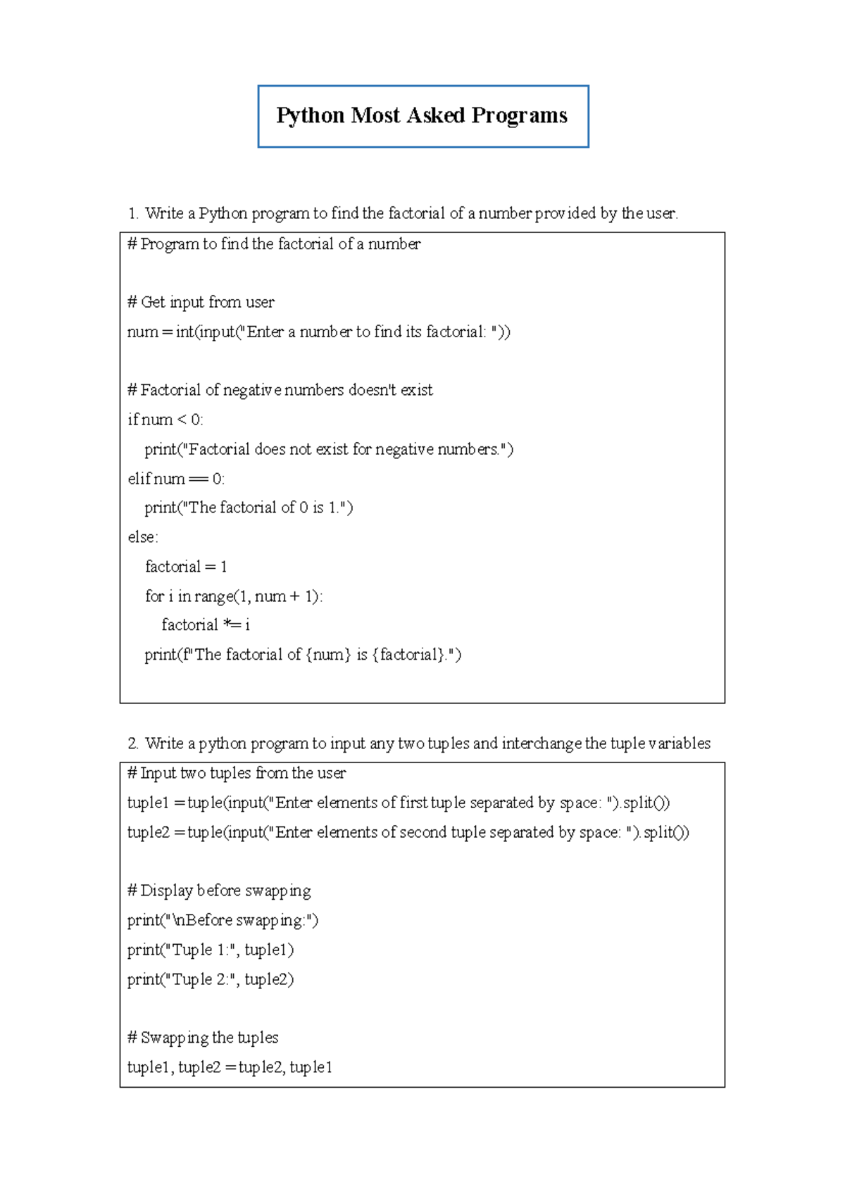 Python Most Asked Programs: Essential Coding Exercises and Solutions ...