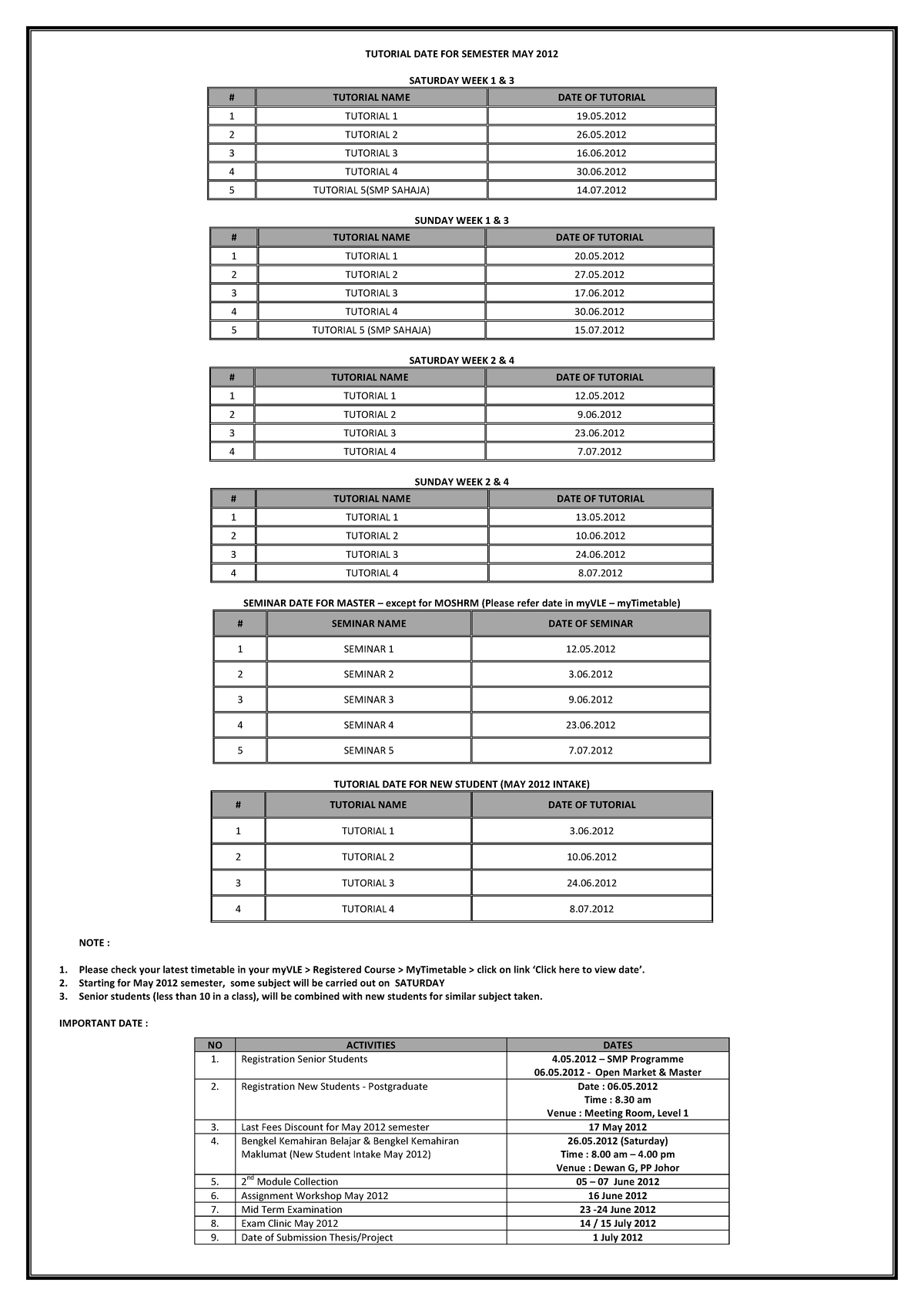 Tutorial Schedule for Semester May 2012 - Studocu