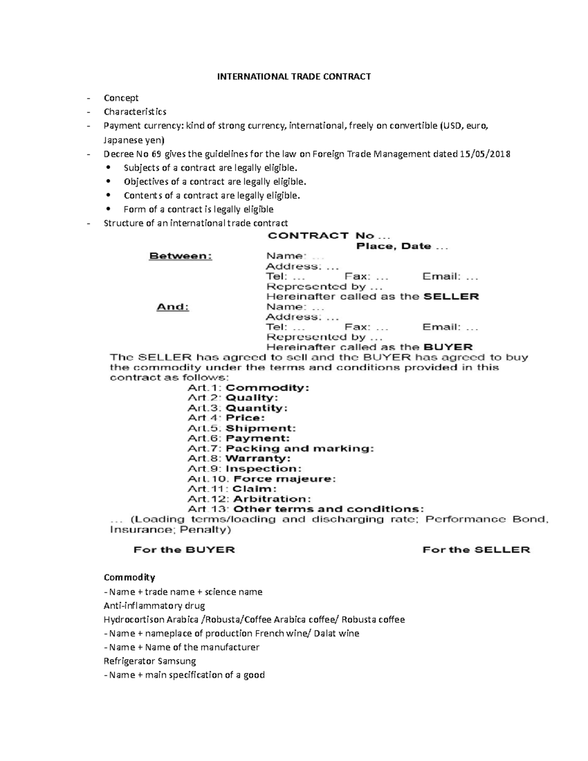 International Trade Contract Overview: Structure & Key Elements - Studocu