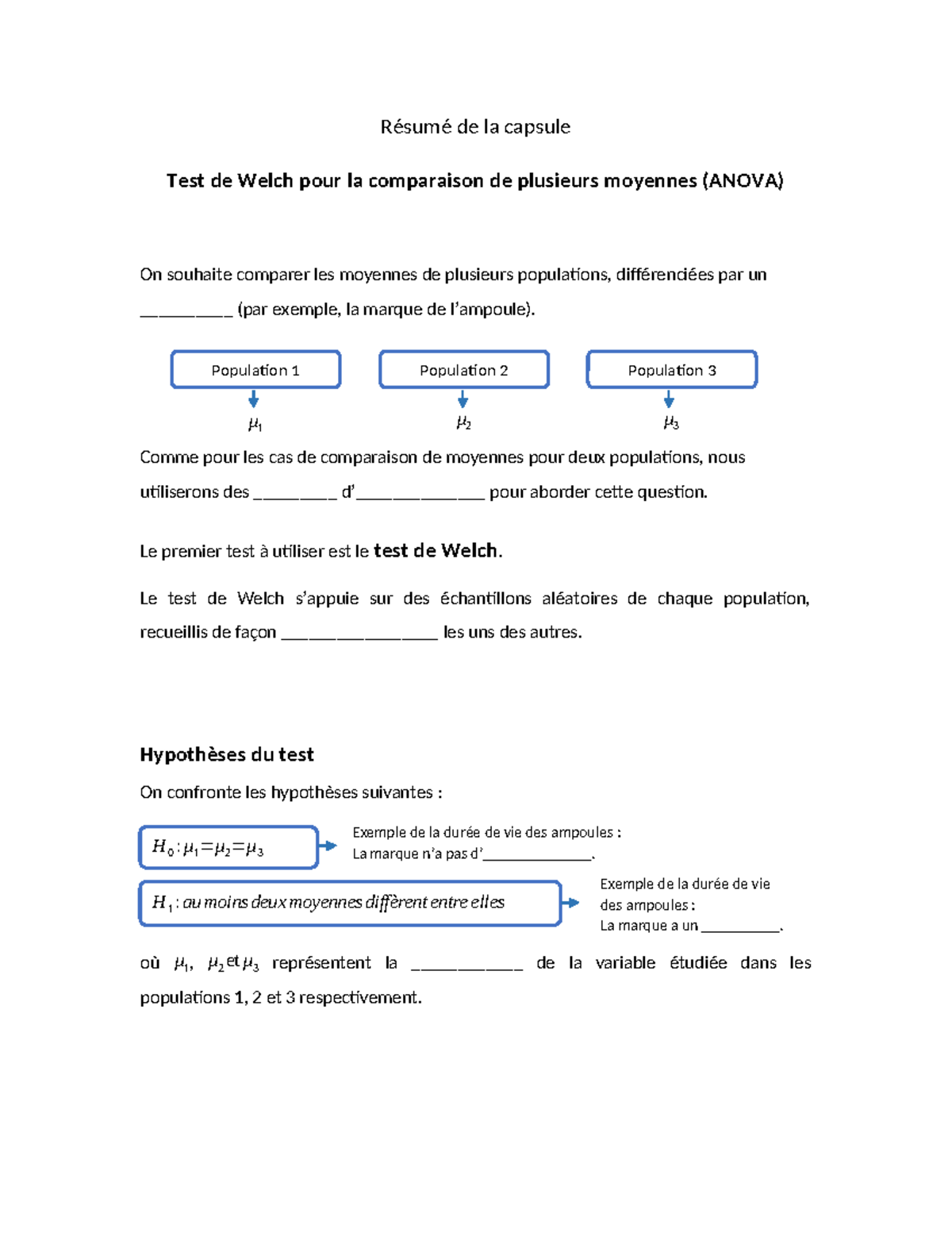 Test de Welch - exercices pour la comparaison de plusieurs moyennes ...