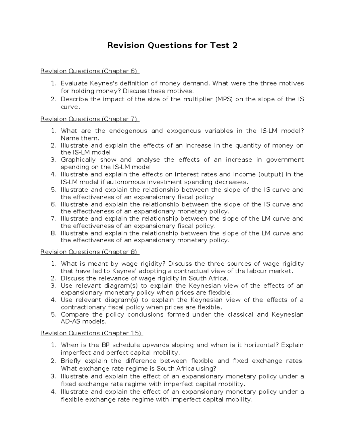 Revision questions for test 2 chapters 6 7 8 and 15 studocu
