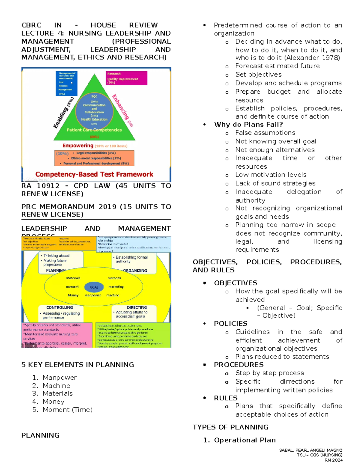 CBRC IN-HOUSE REVIEW LECTURE 4: NURSING LEADERSHIP & MANAGEMENT - Studocu