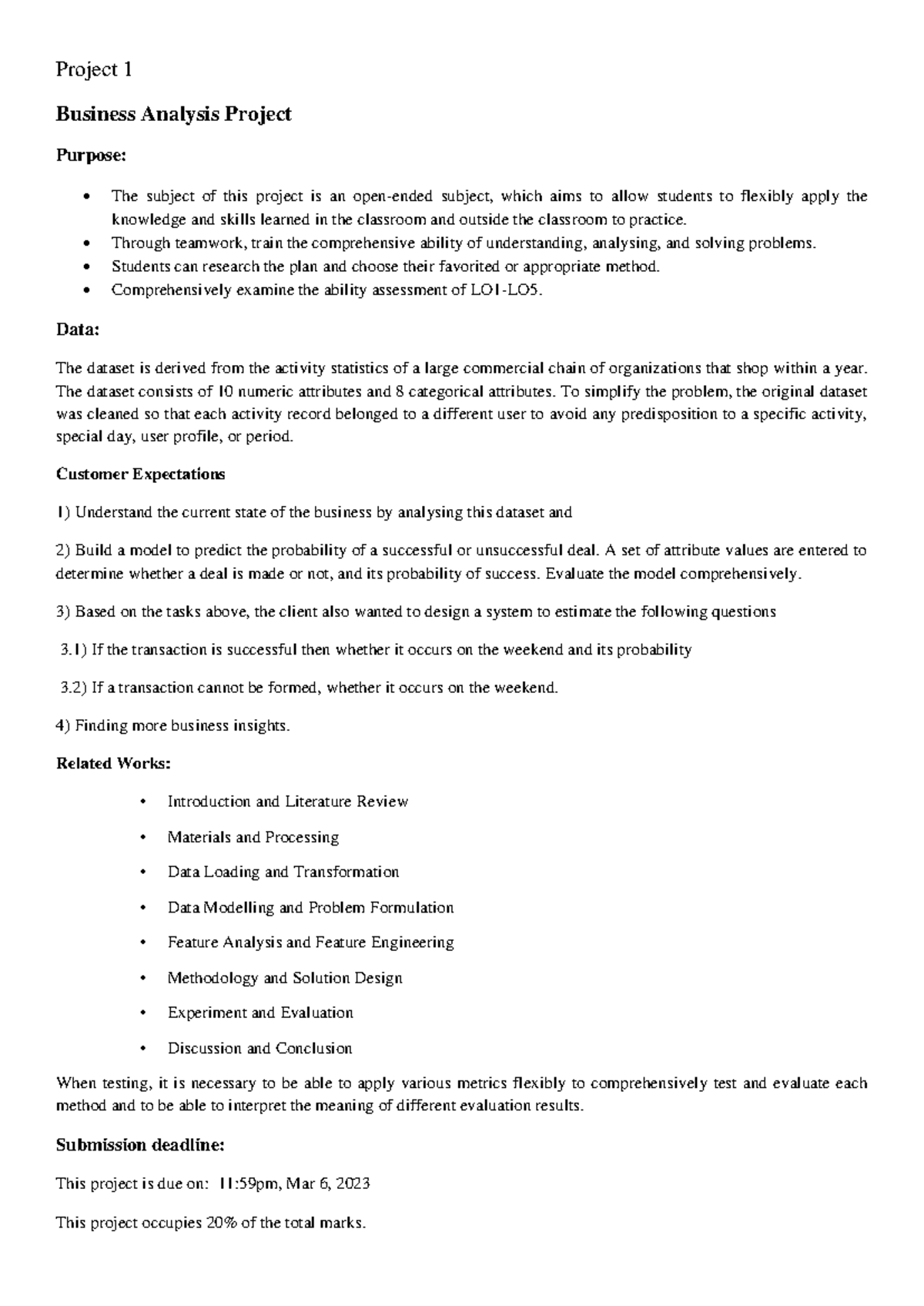 Project 1 description - Project 1 Business Analysis Project Purpose ...