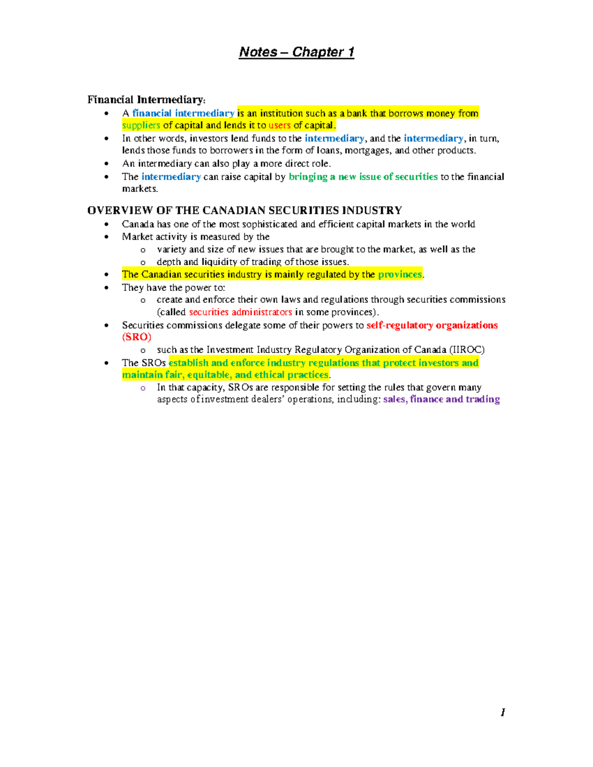 CSC I Chapter 1 Notes: Understanding Financial Intermediaries and ...