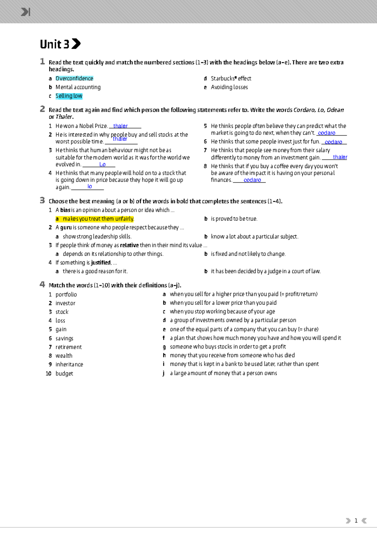 D6 In-class Extra Reading - Unit 3 1 Read the text quickly and match ...