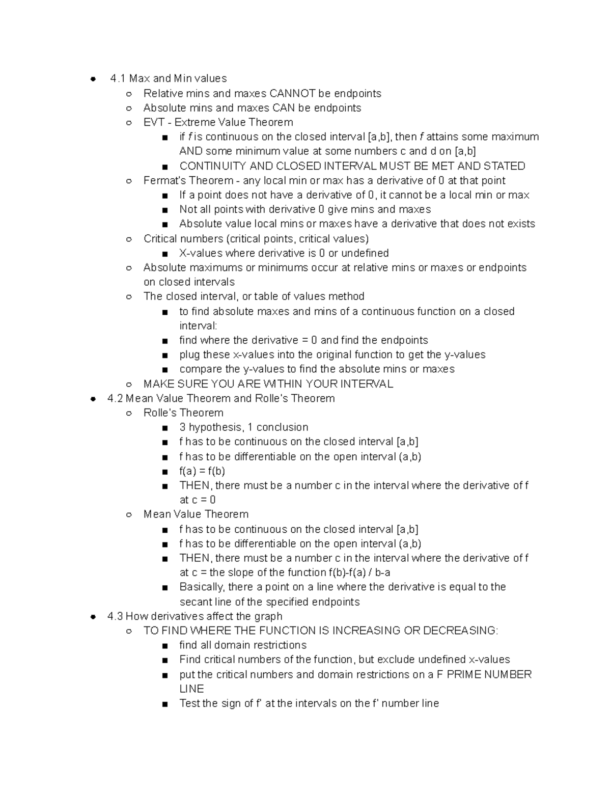 4.1-4.6 Calculus Test A+ Review: Key Concepts and Theorems - Studocu
