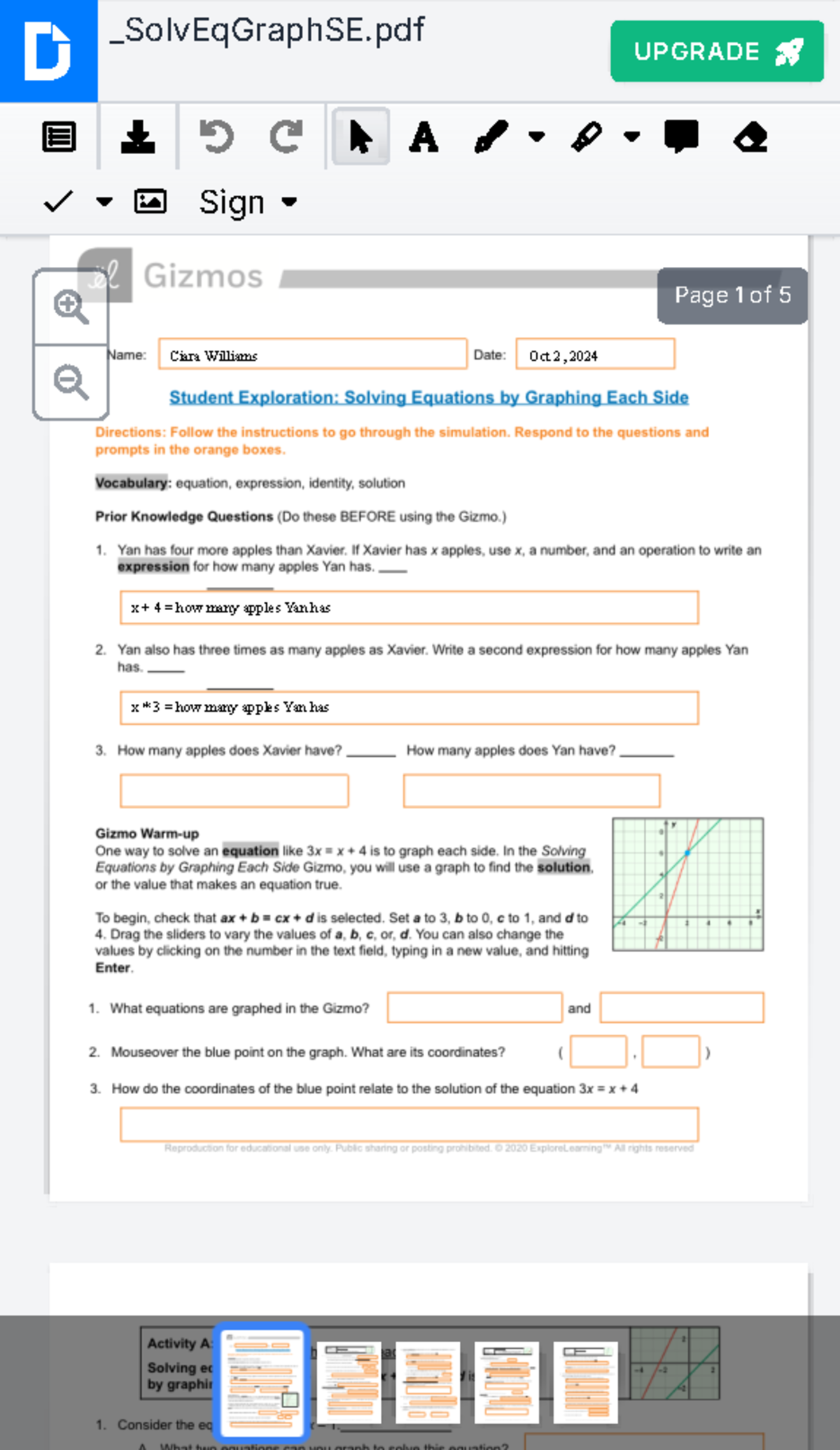 Solving Equations by Graphing: SE Exploration for Students - Studocu