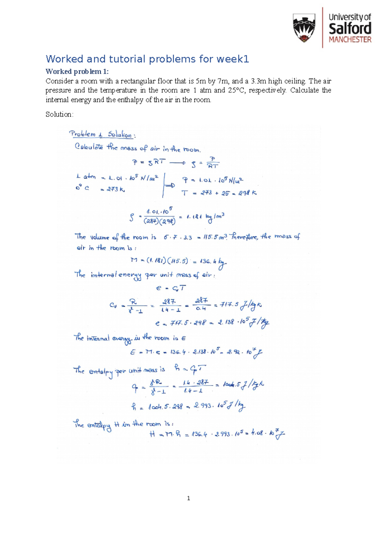 Tutorial problems week1 solved good for exam questions - Worked and ...