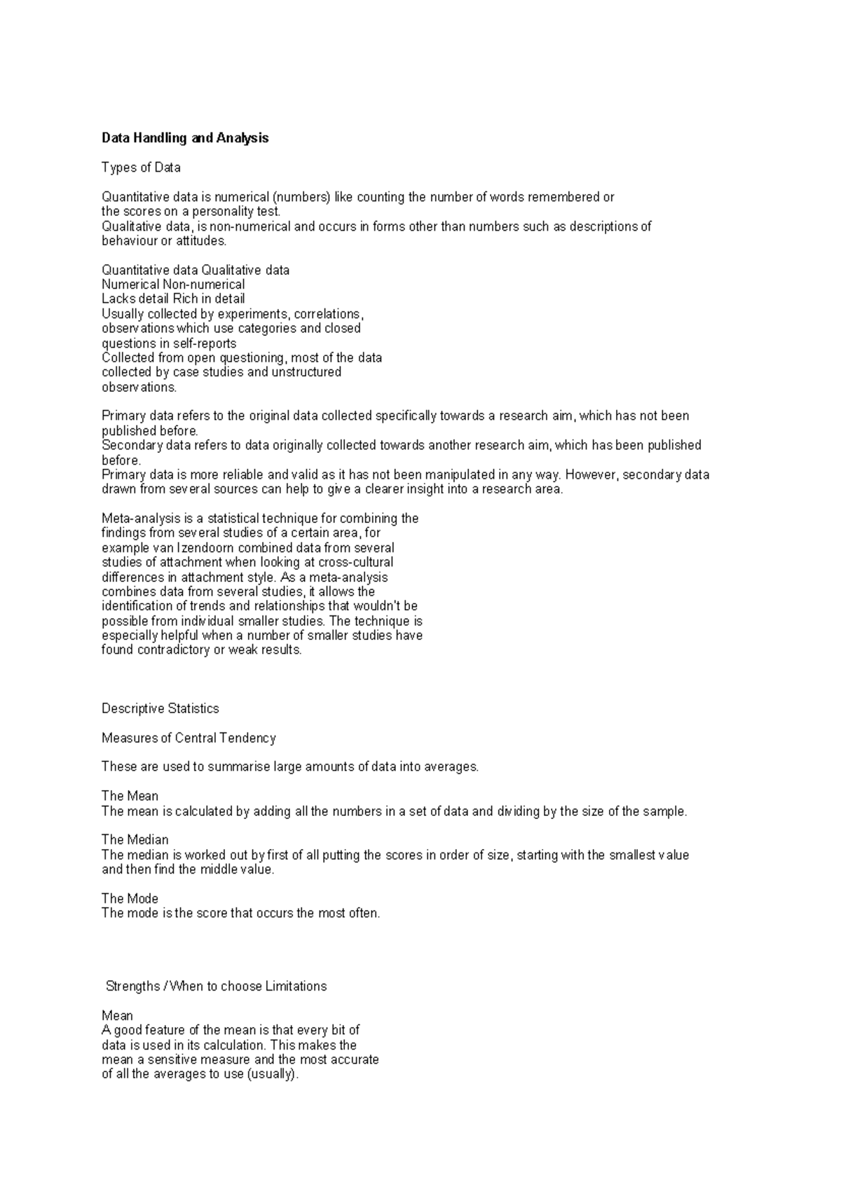 DATA handling and Analysis psych - Data Handling and Analysis Types of ...