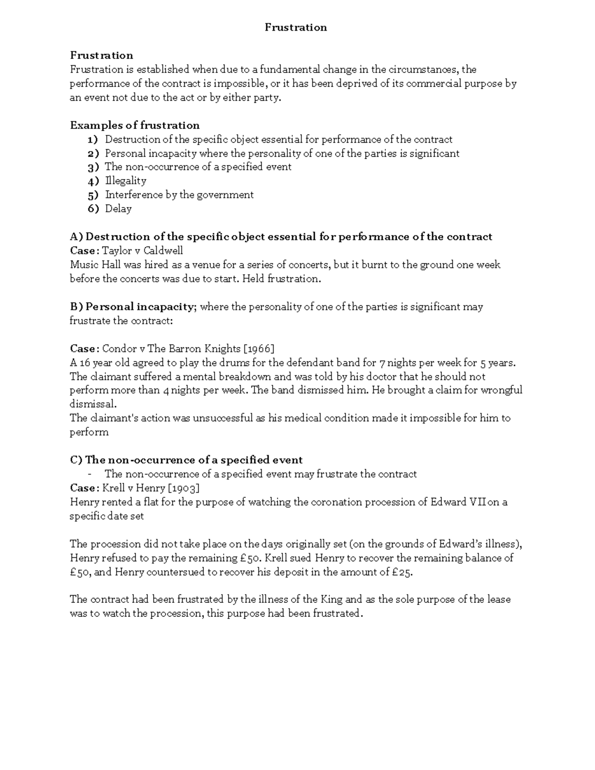 Contract Law: Understanding Frustration and Its Consequences - Studocu
