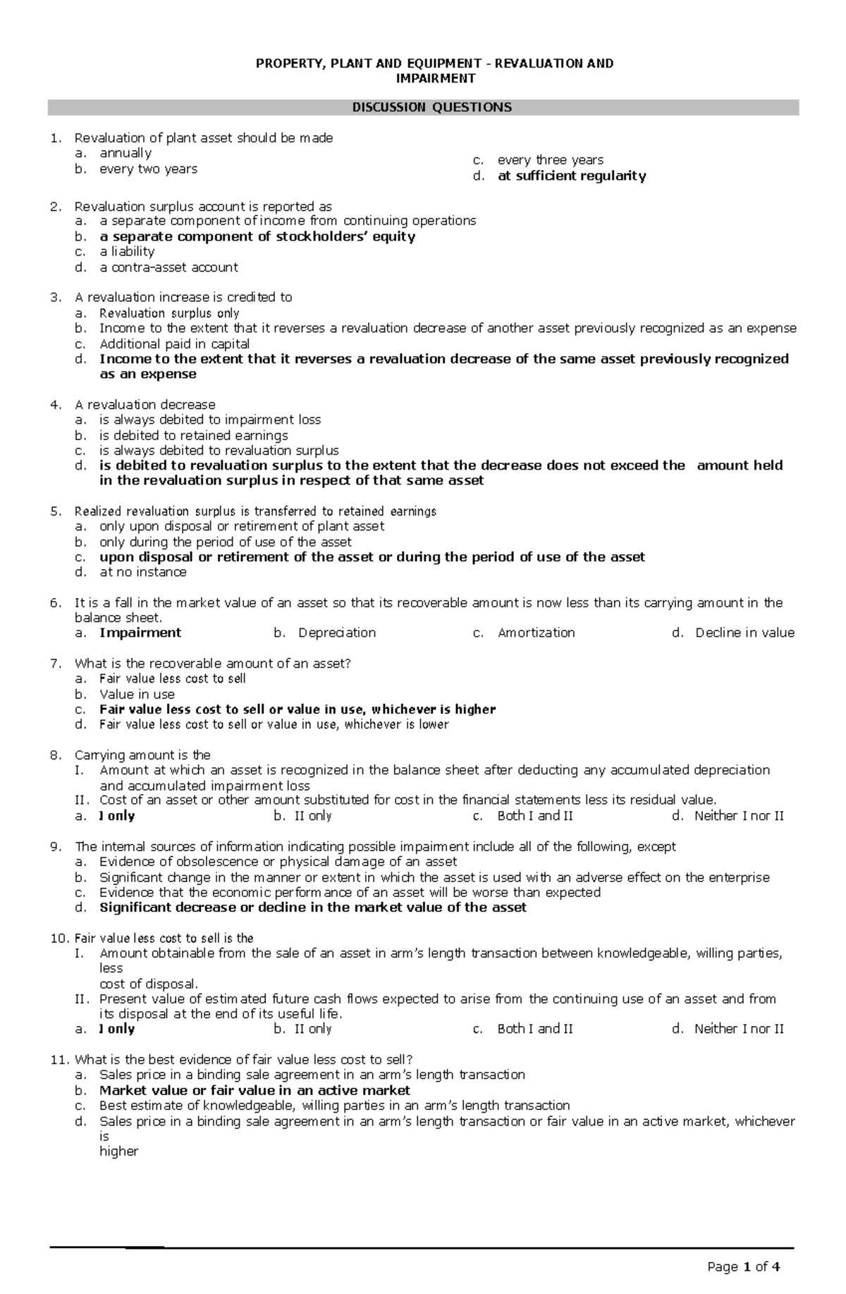 PPE Revaluation & Impairment: Key Discussion Questions & Answers - Studocu