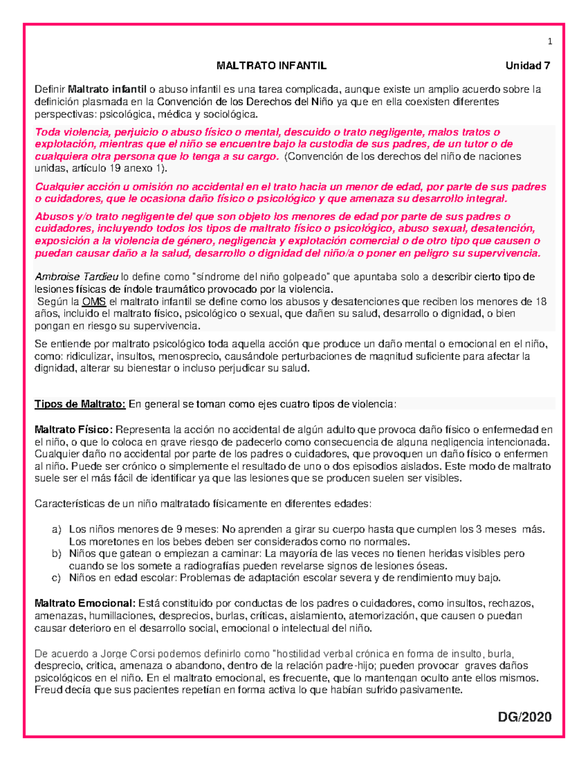 Maltrato Infantil en Tucumán: Unidad 7 de Estudios y Definiciones - Document Preview