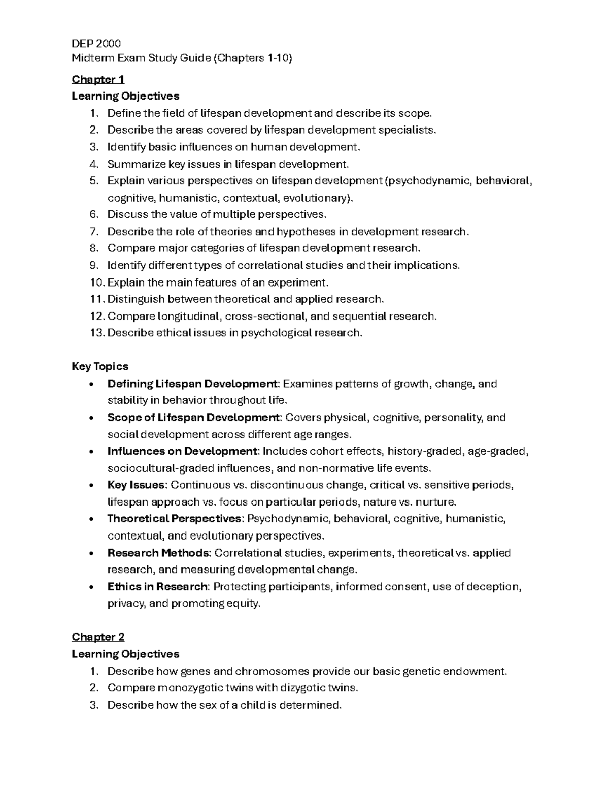 DEP 2000 MDC Online Midterm Exam Study Guide - Midterm Exam Study Guide ...