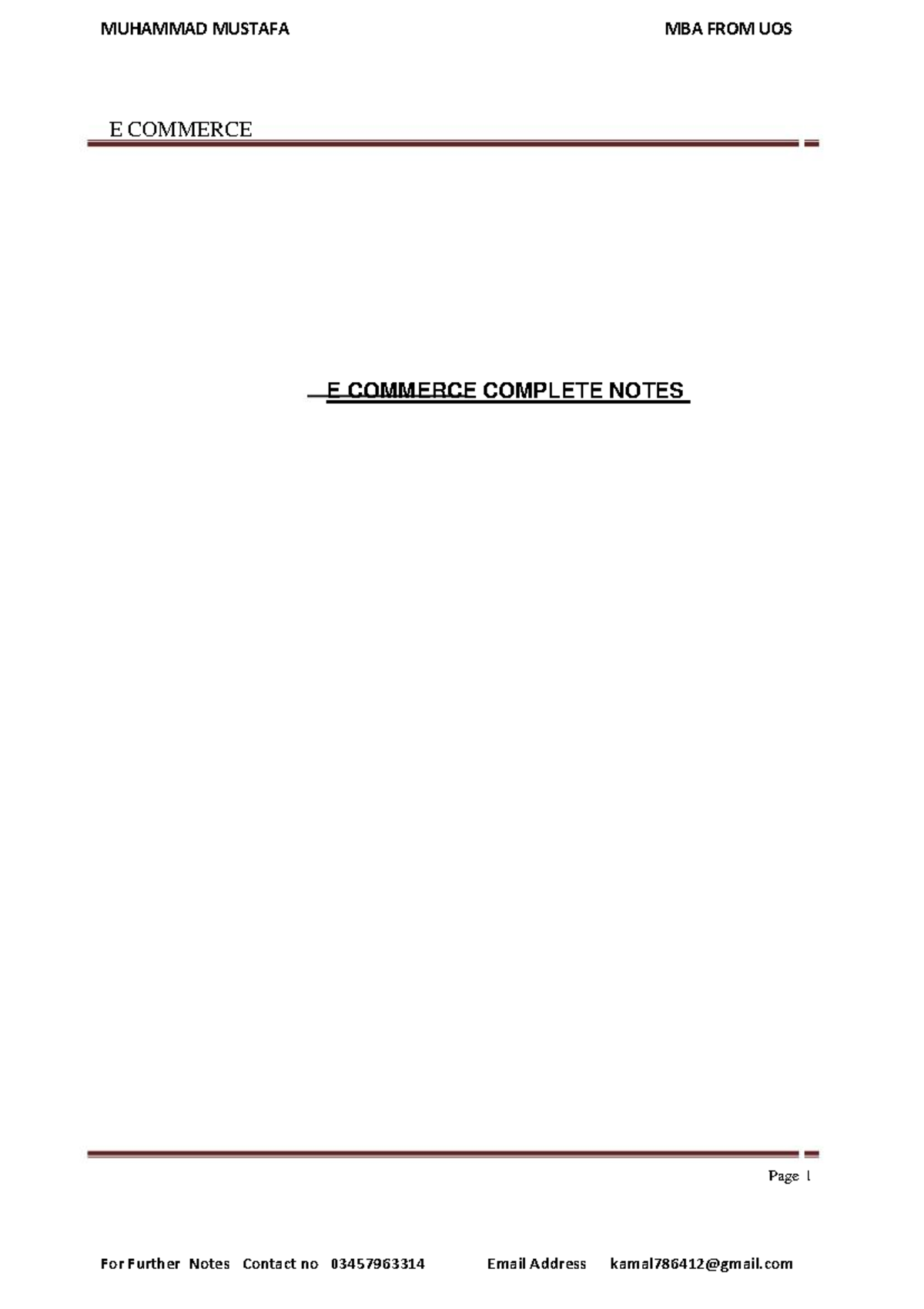 E-COMMERCE MBA Notes: Comprehensive Overview for UOS Students - Studocu