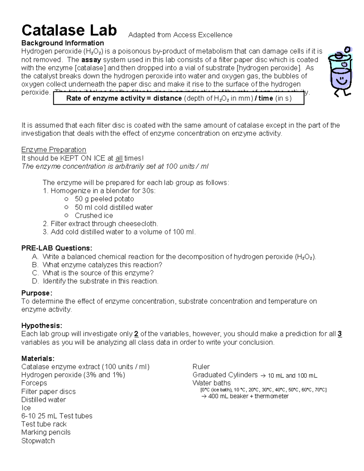Enzyme Activity Lab (BIO 101): Effects of Concentration & Temp on ...