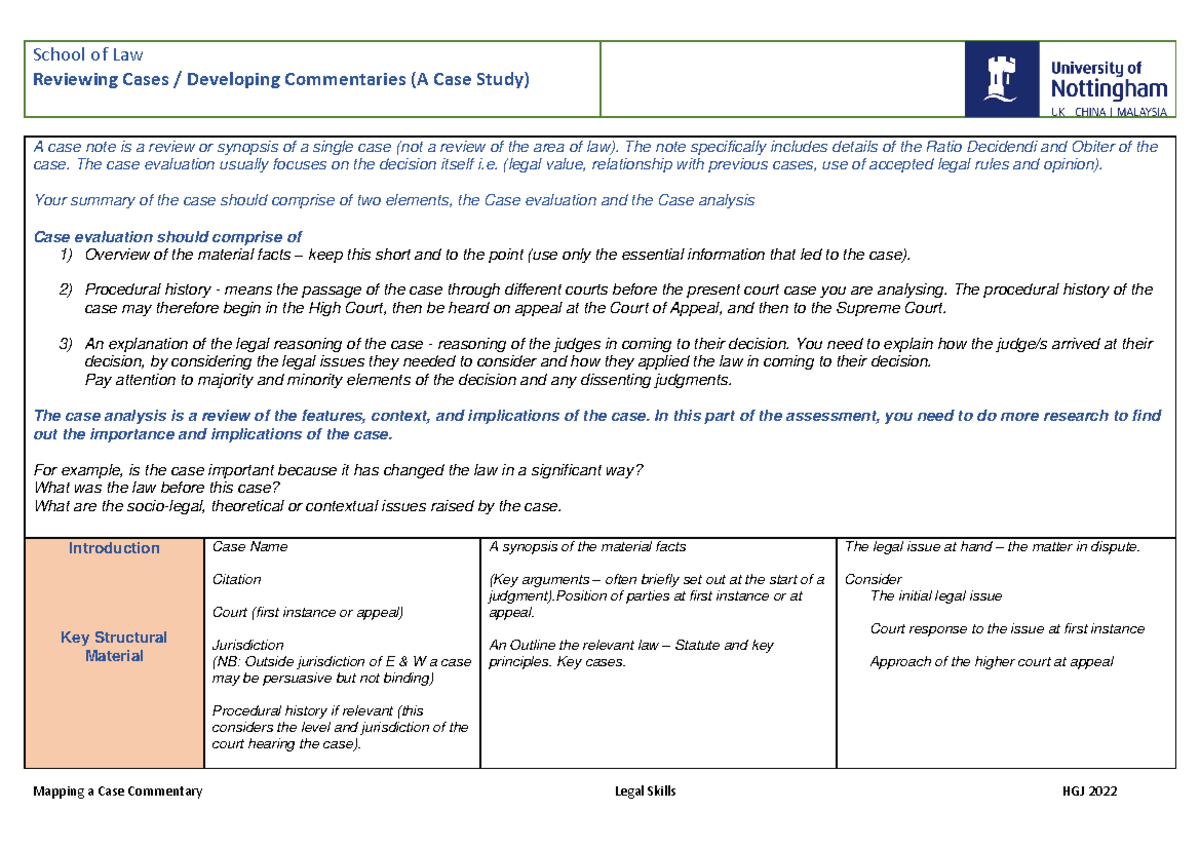 Case Commentary Tips for Legal Skills HGJ 2022 - Studocu