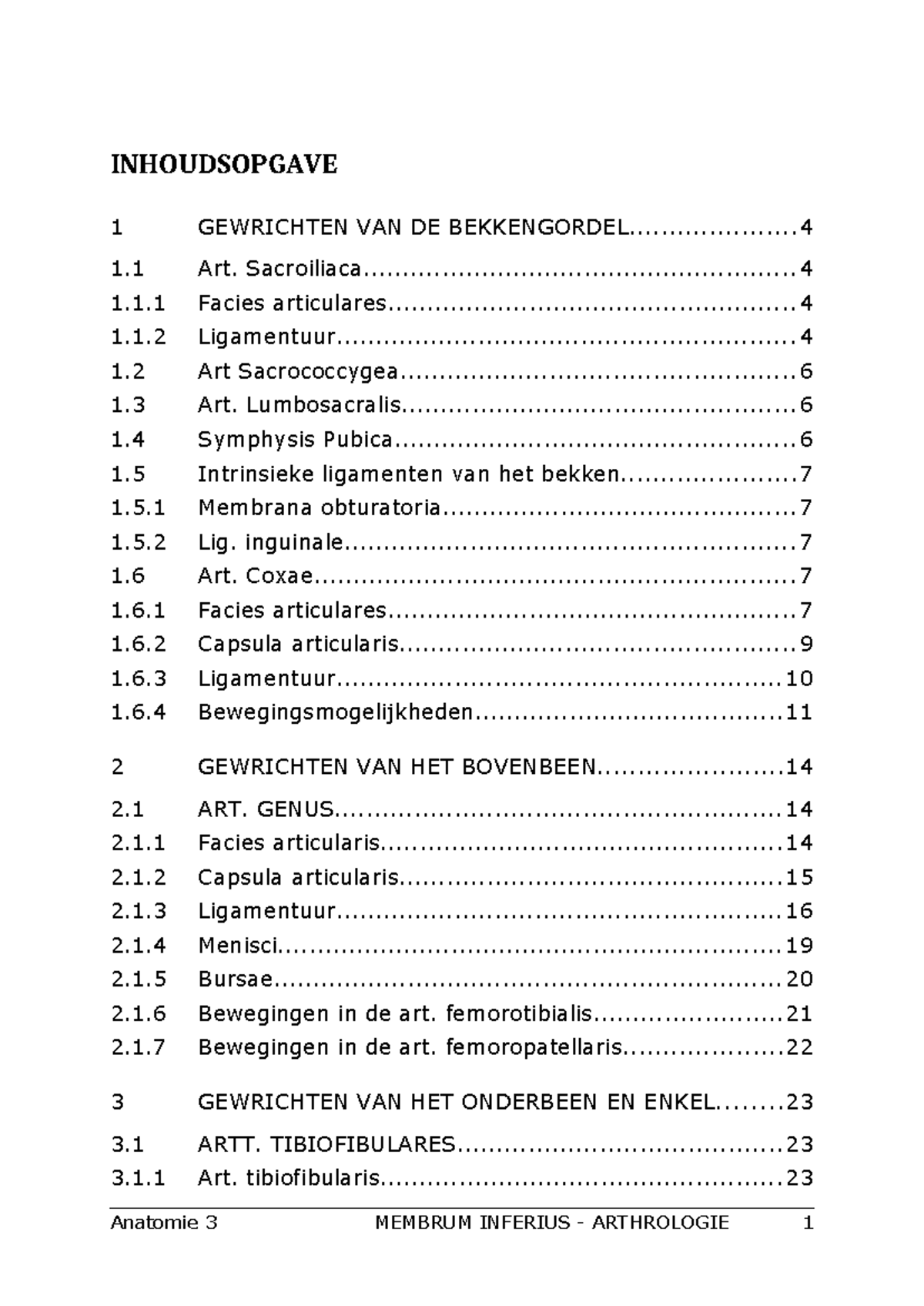 Membrum Inferius 2020 Arthrologie(1) - INHOUDSOPGAVE 1 GEWRICHTEN VAN ...
