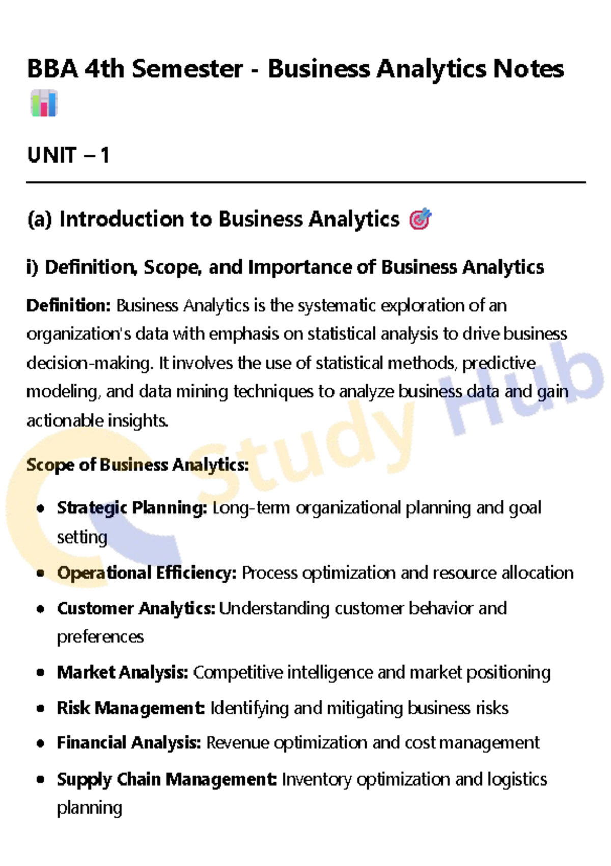 BBA 4th Sem Business Analytics Notes - Unit 1 Overview and Insights ...