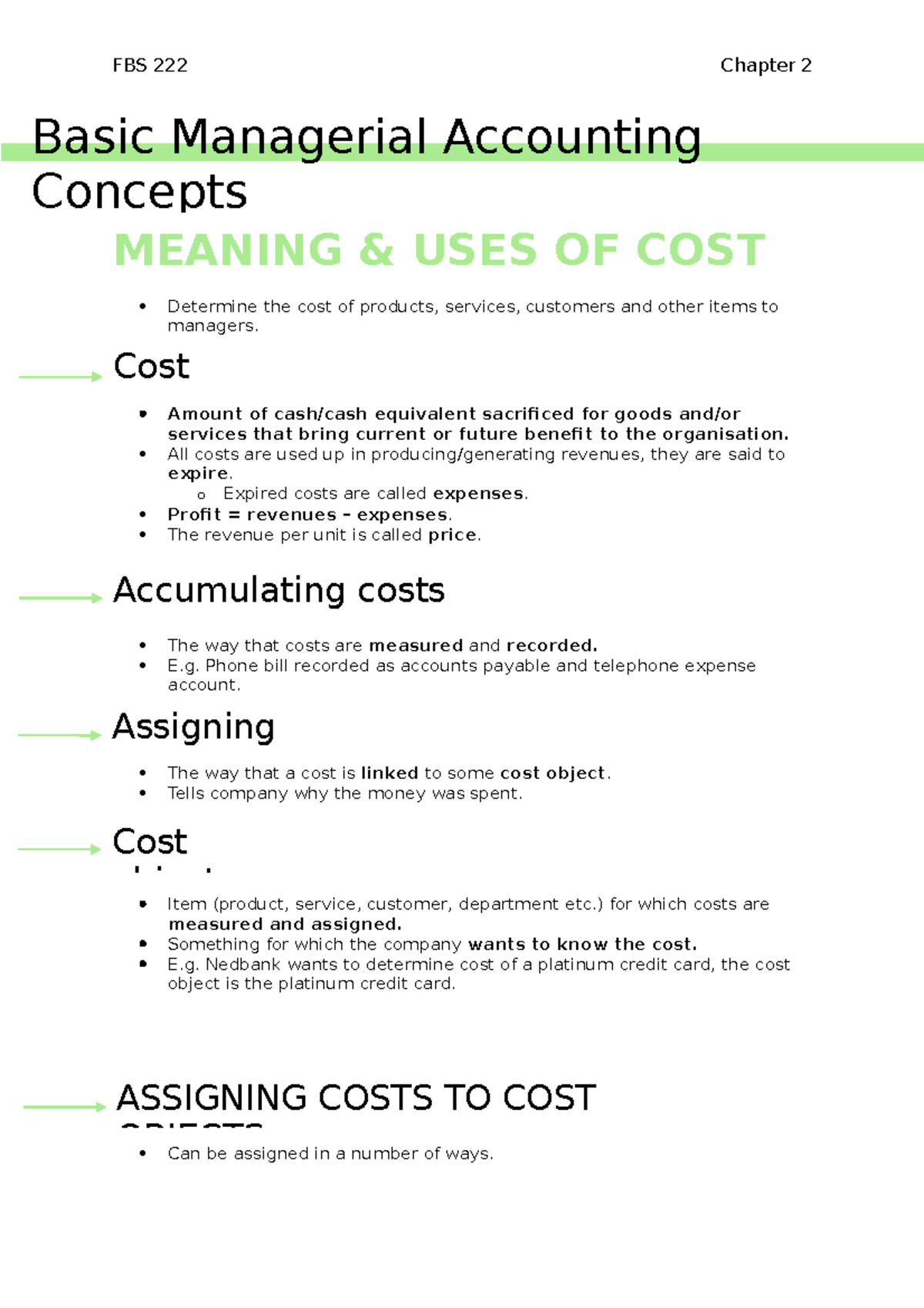 FBS222 Chapter 2: Understanding Cost Management in Accounting - Studocu