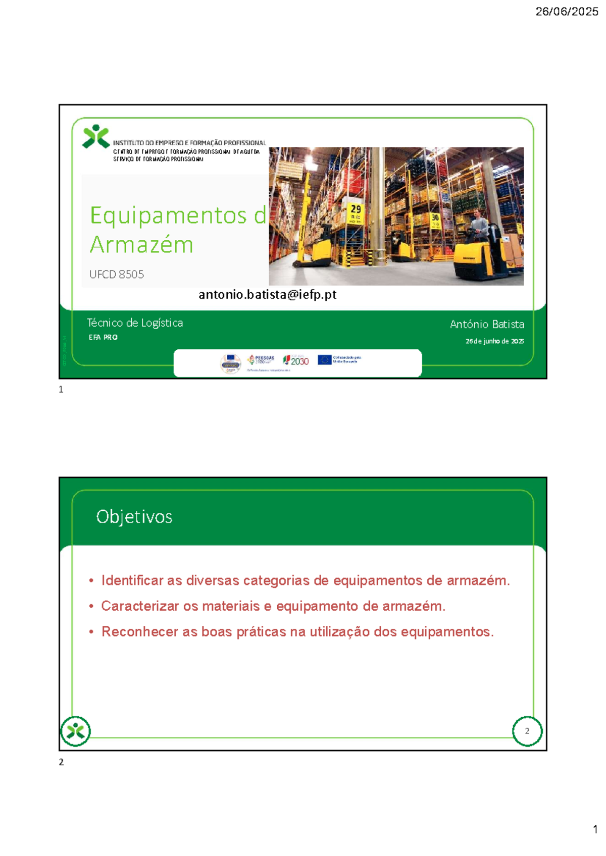 Equipamentos de Armazém - UFCD 8505 CEFCO_P208_V1 - Document Preview