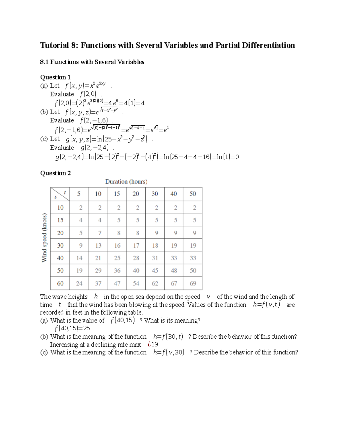 Calculus (Tutorial 08) Answer - Tutorial 8: Functions with Several ...