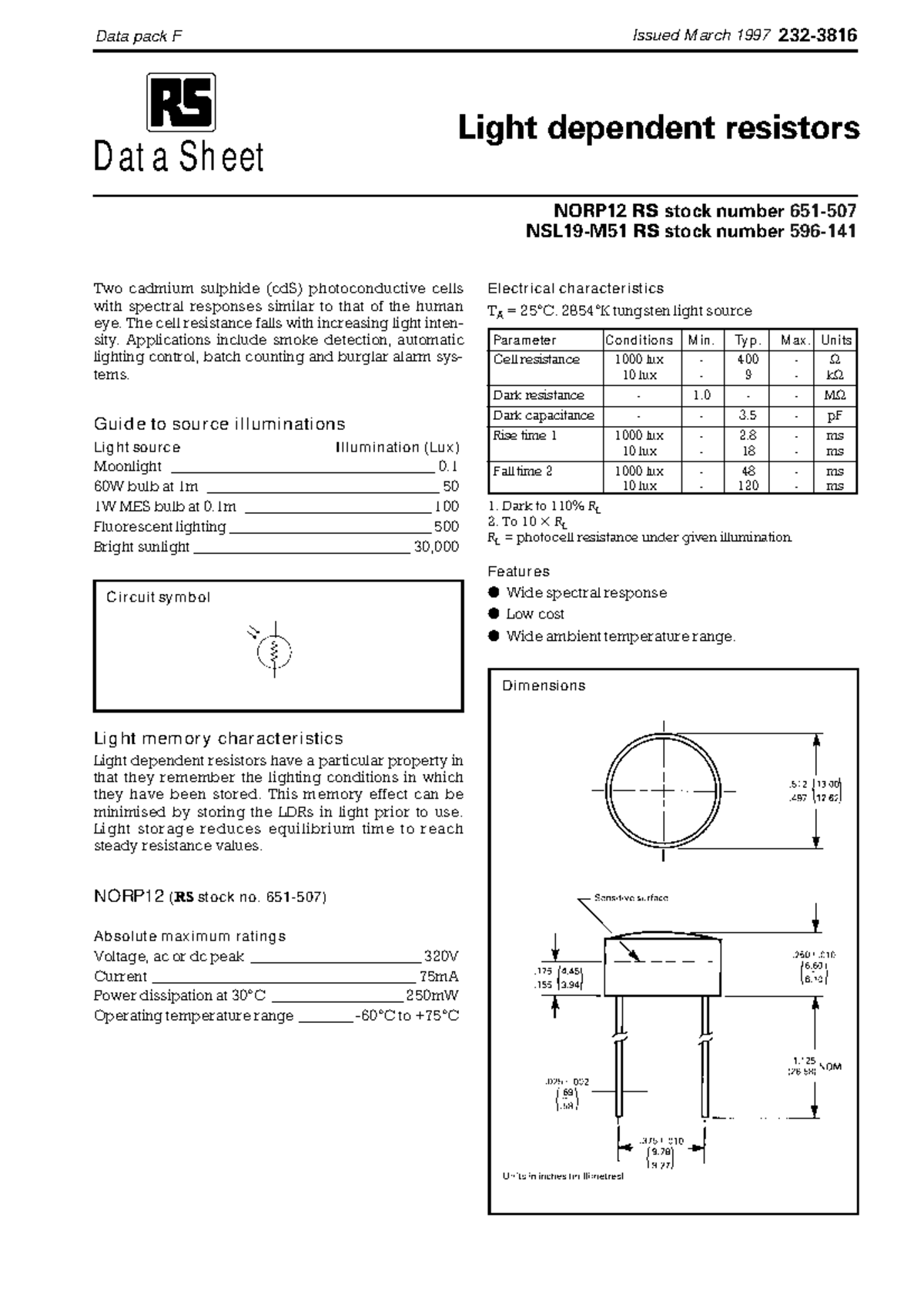 NORP12 Data Sheet: Light Dependent Resistors Overview - Studocu