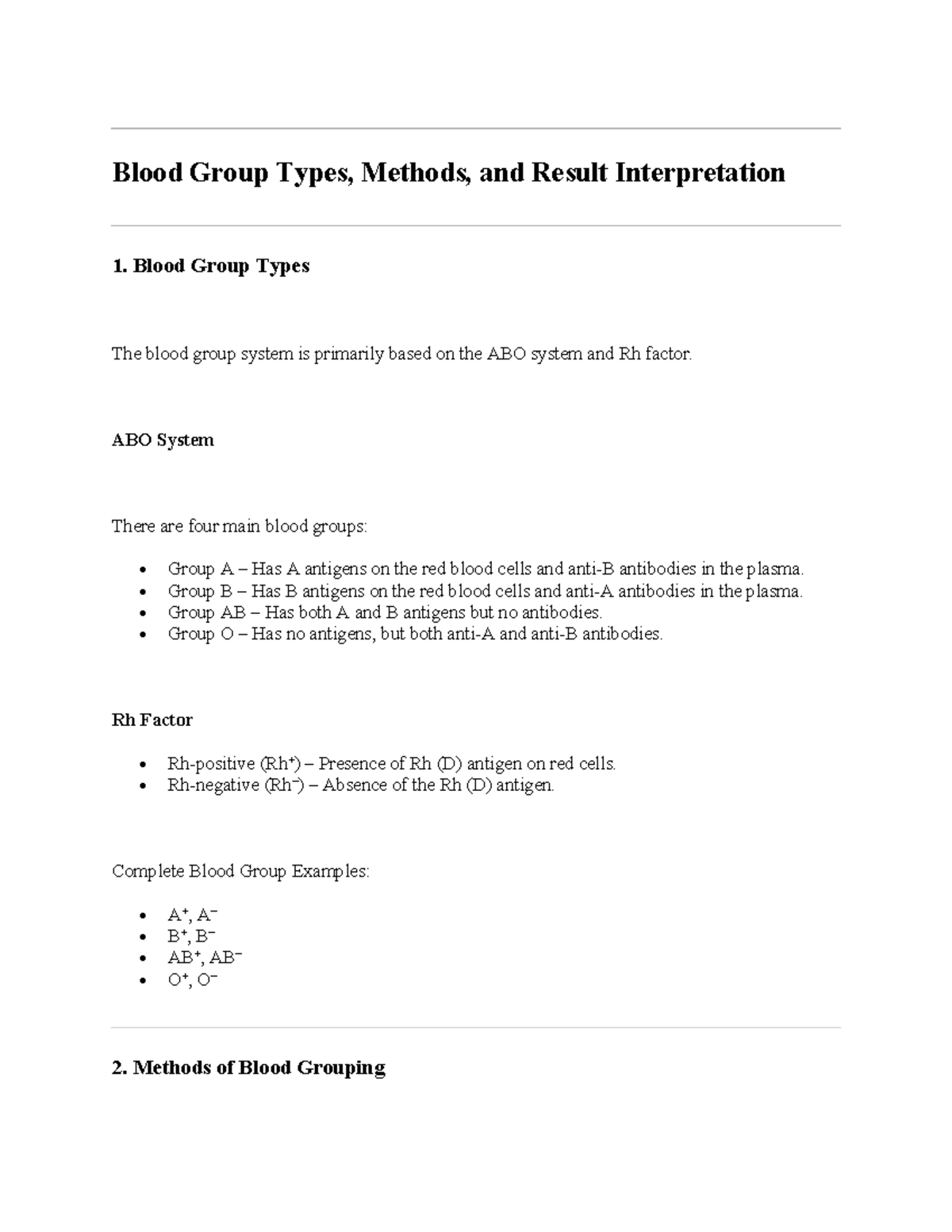 Blood Group Types and Methods: A Comprehensive Overview - Studocu