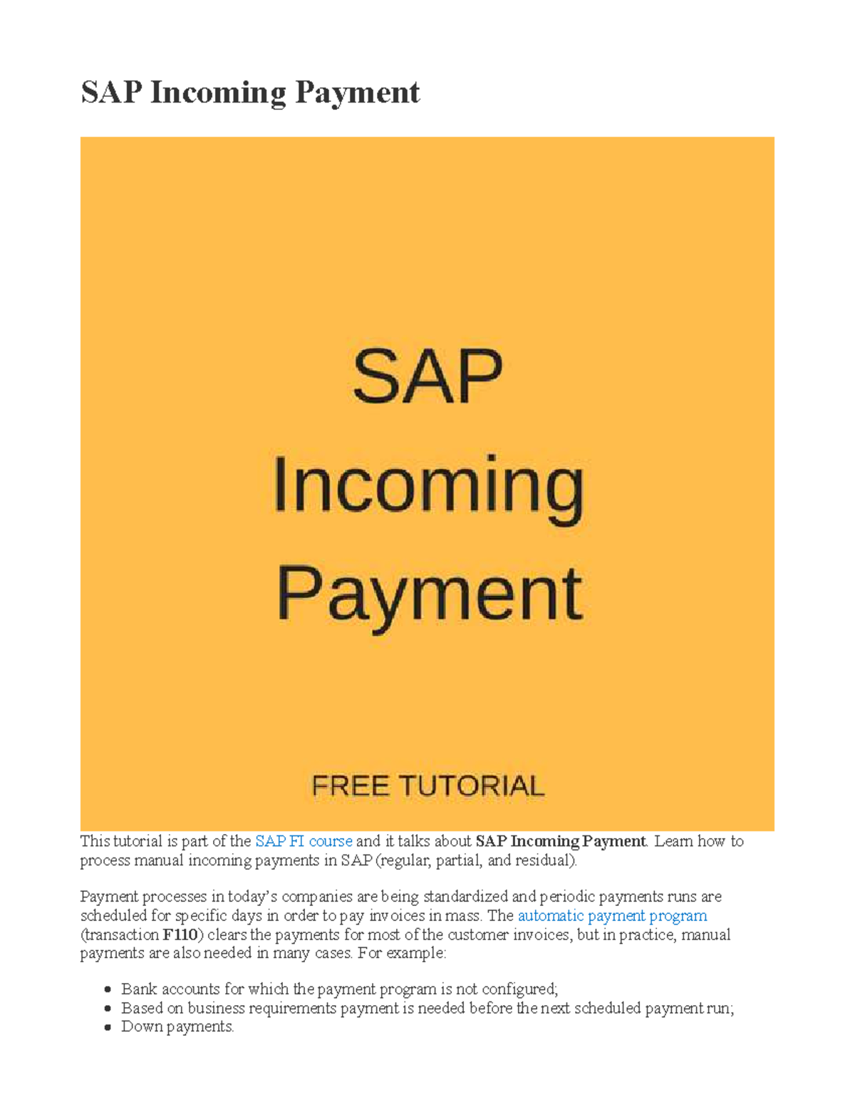 SAP FI Tutorial: Manual Incoming Payment Processing Techniques - Studocu