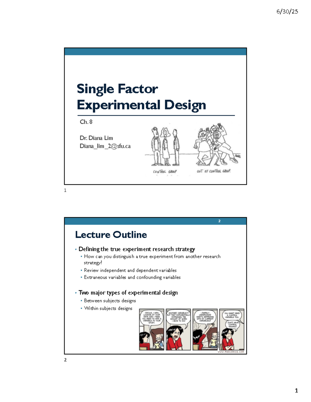 Chapter 8: Single Factor Experimental Design Overview - Ch. 8 Dr. Diana ...