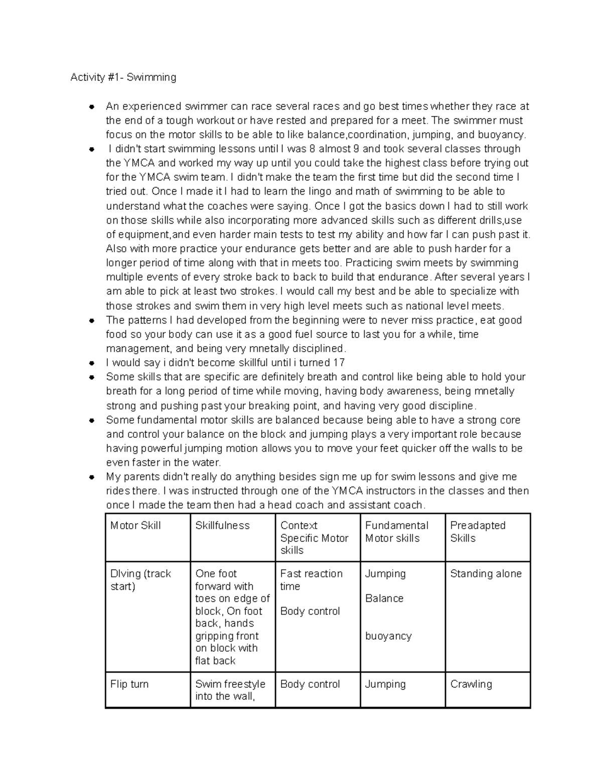 True SA#4 - notes - Activity #1- Swimming An experienced swimmer can ...