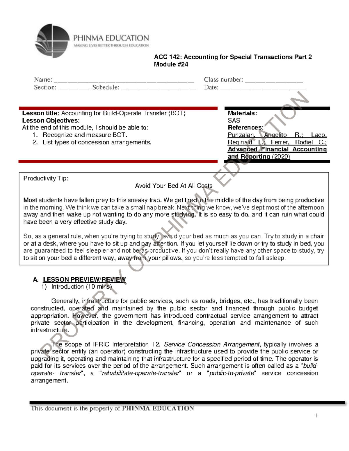 ACC 142: Accounting for Special Transactions - BOT Lesson Notes - Studocu