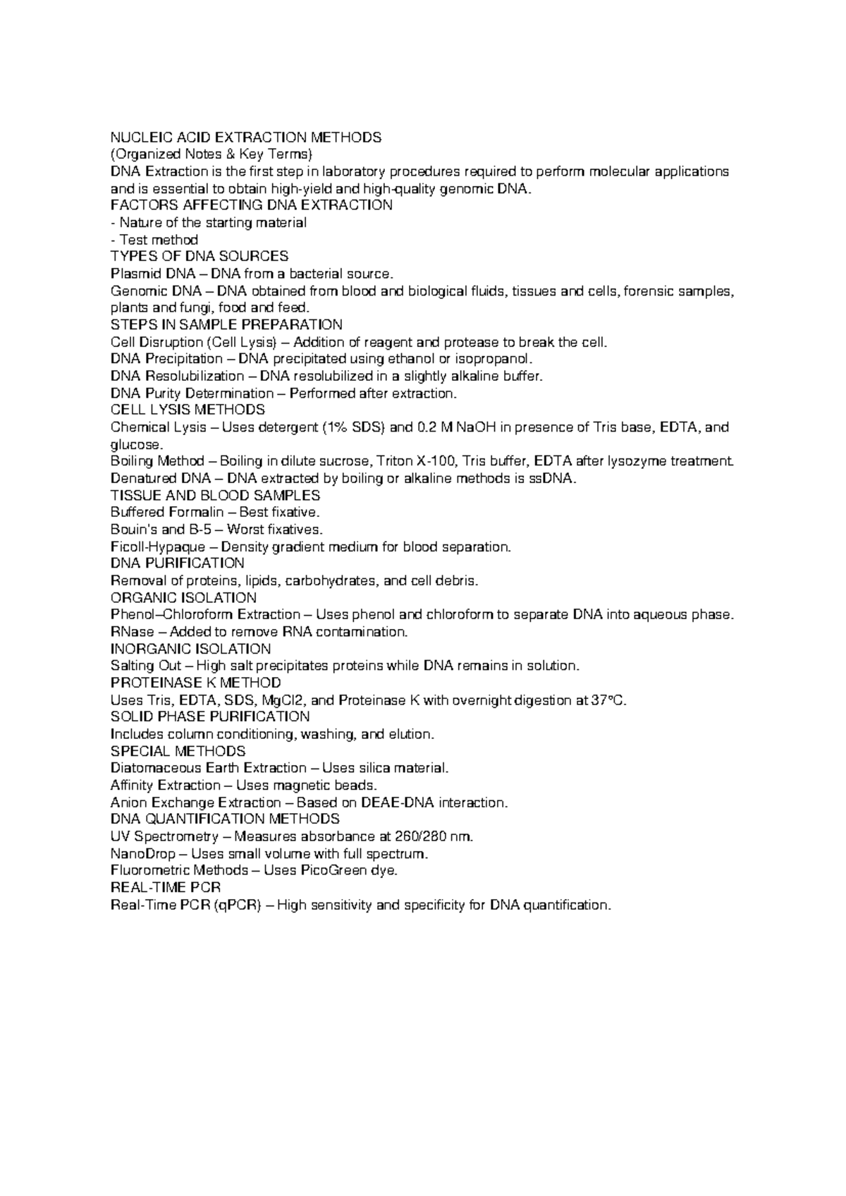NUC 101: Nucleic Acid Extraction Methods - Organized Glossary - Studocu