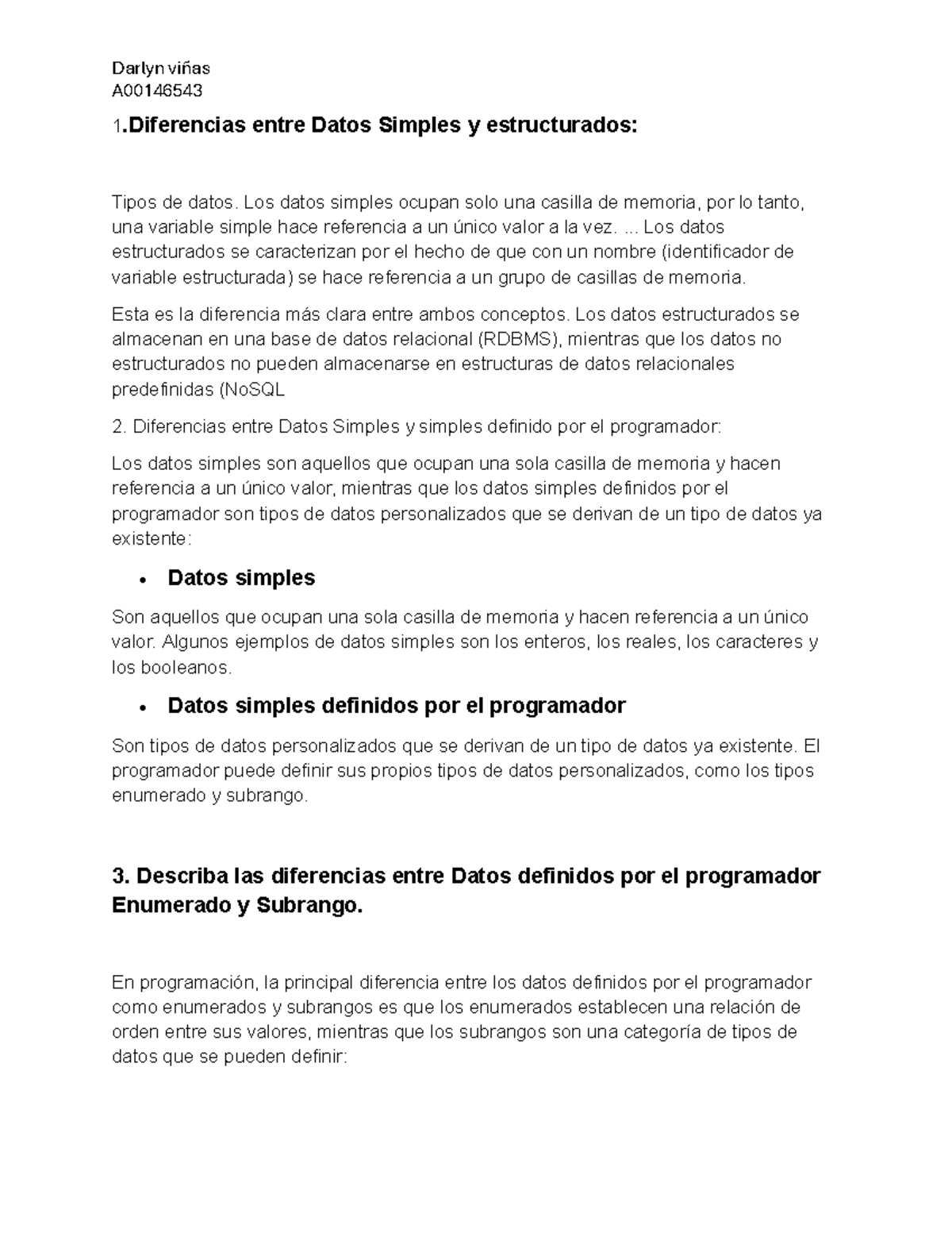 Actividad 1: Diferencias entre Datos Simples y Estructurados - Studocu