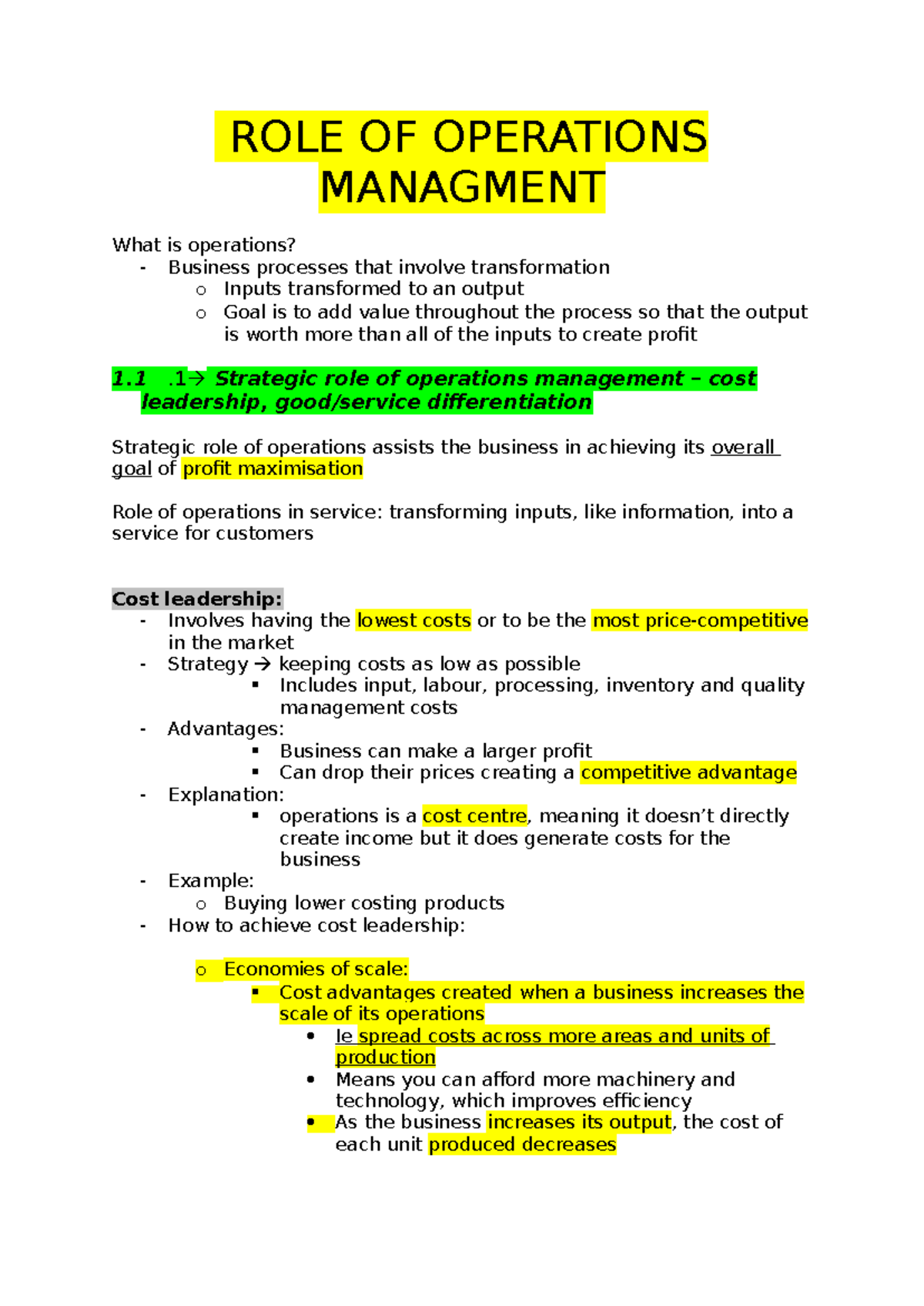 Operations Management: Strategic Role and Processes in Business (BUS101 ...
