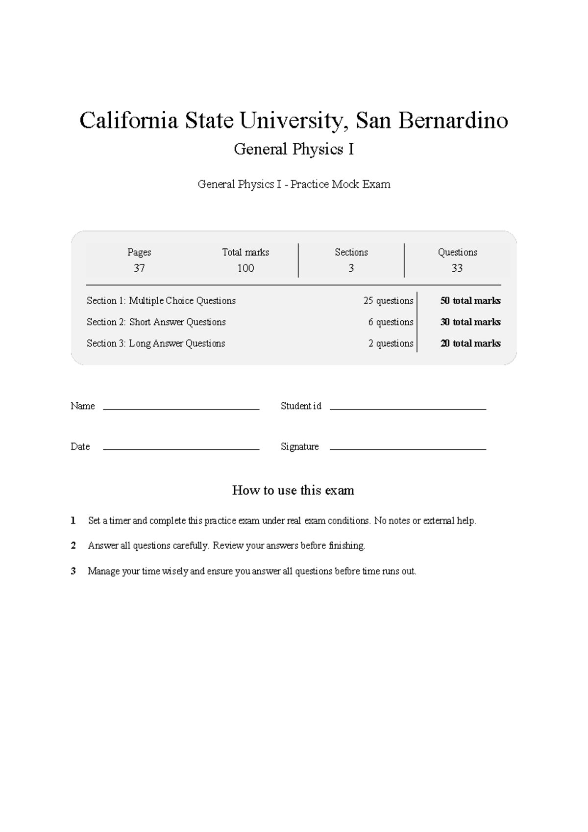 PHYS 221 General Physics I Mock Exam Practice 2026 - Studocu