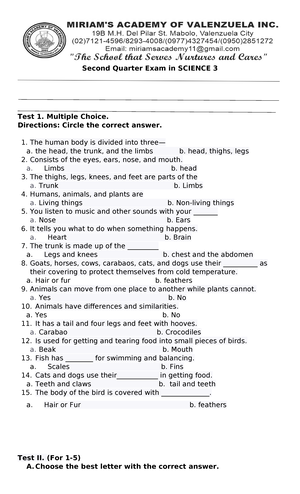Second Quarter Examination in Science 9 - Second Quarter Examination in ...