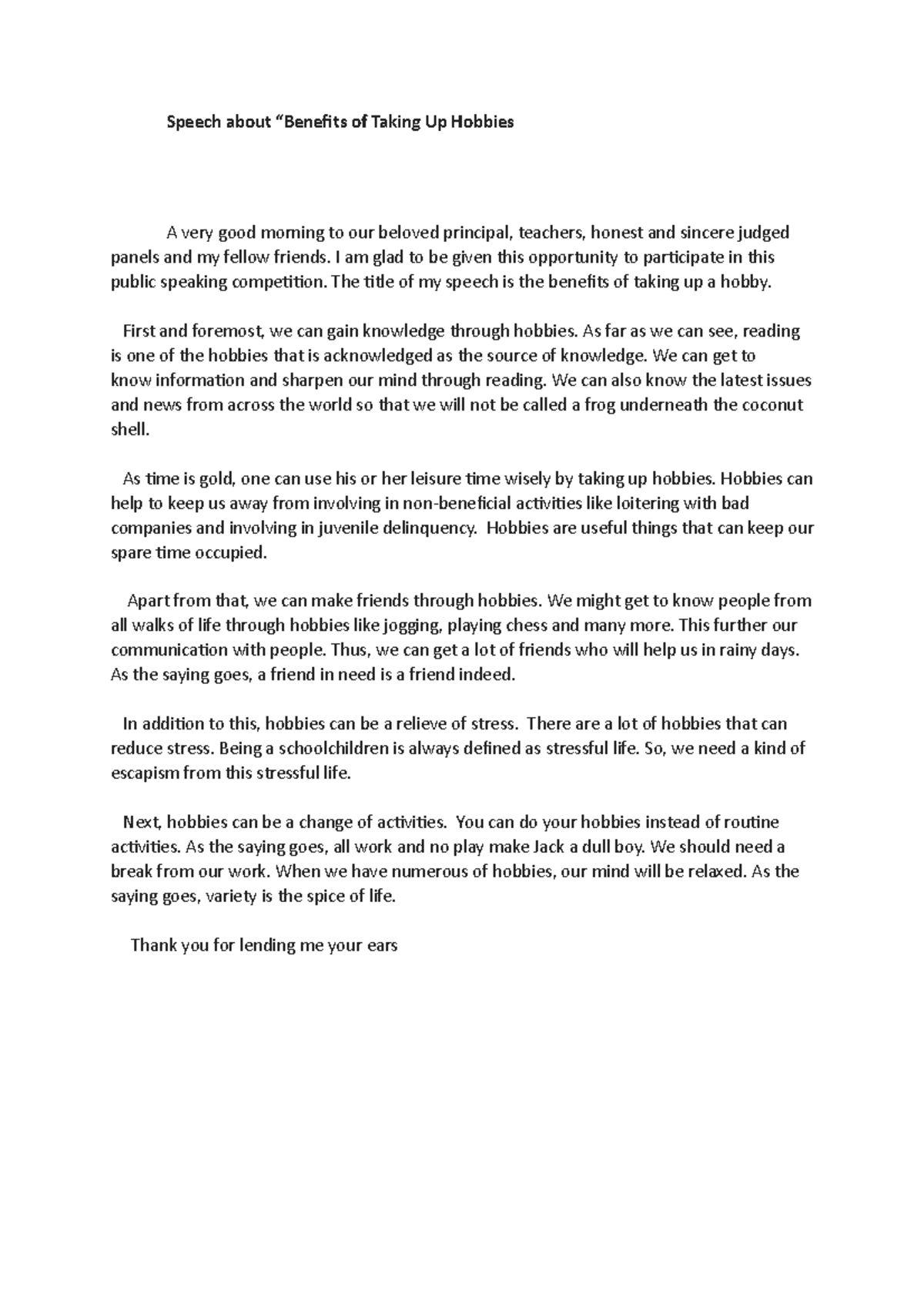 A very good morning to our beloved principal - I am glad to be given ...