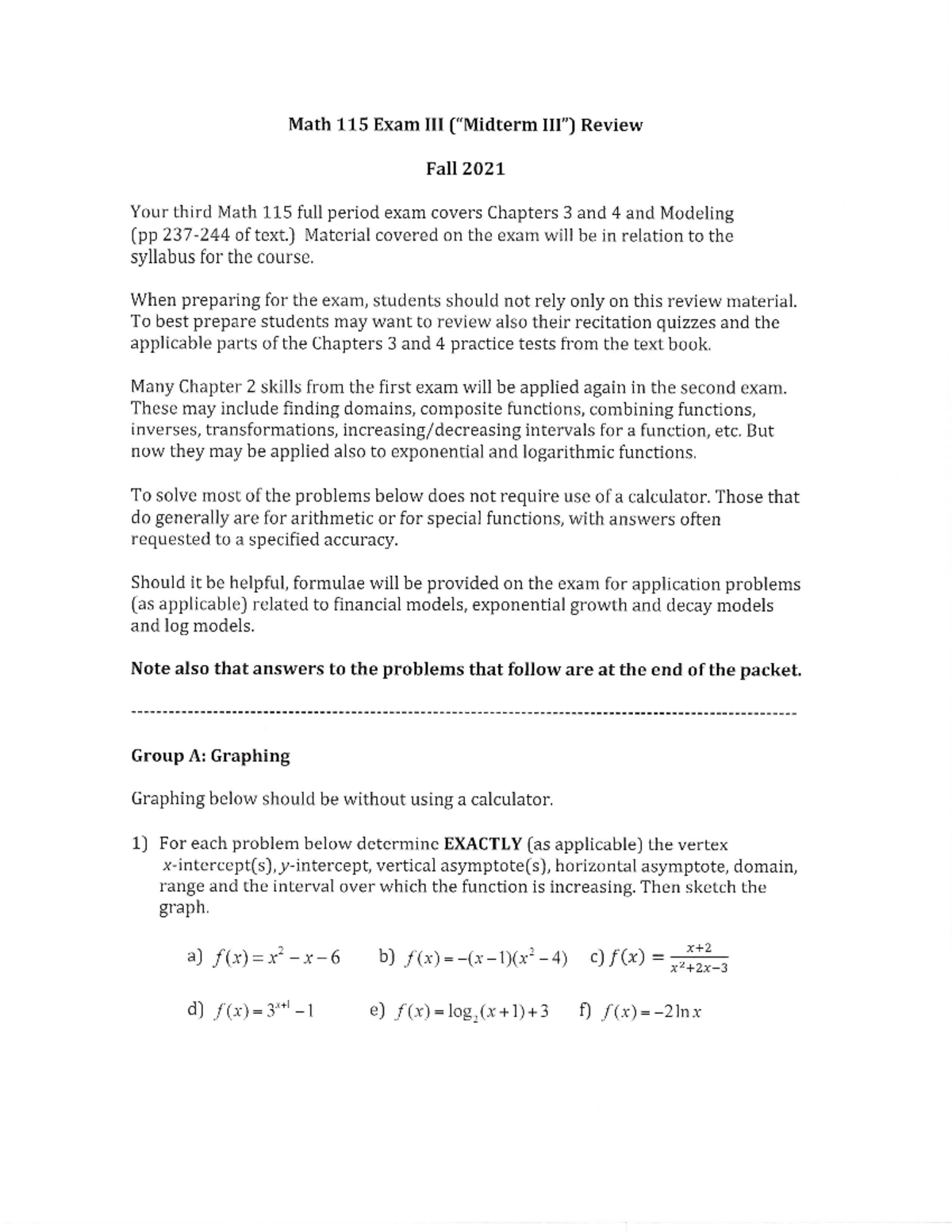 Math 115 Midterm III Review Fall 2021 (1) - Math 115 Exam Review Fall ...