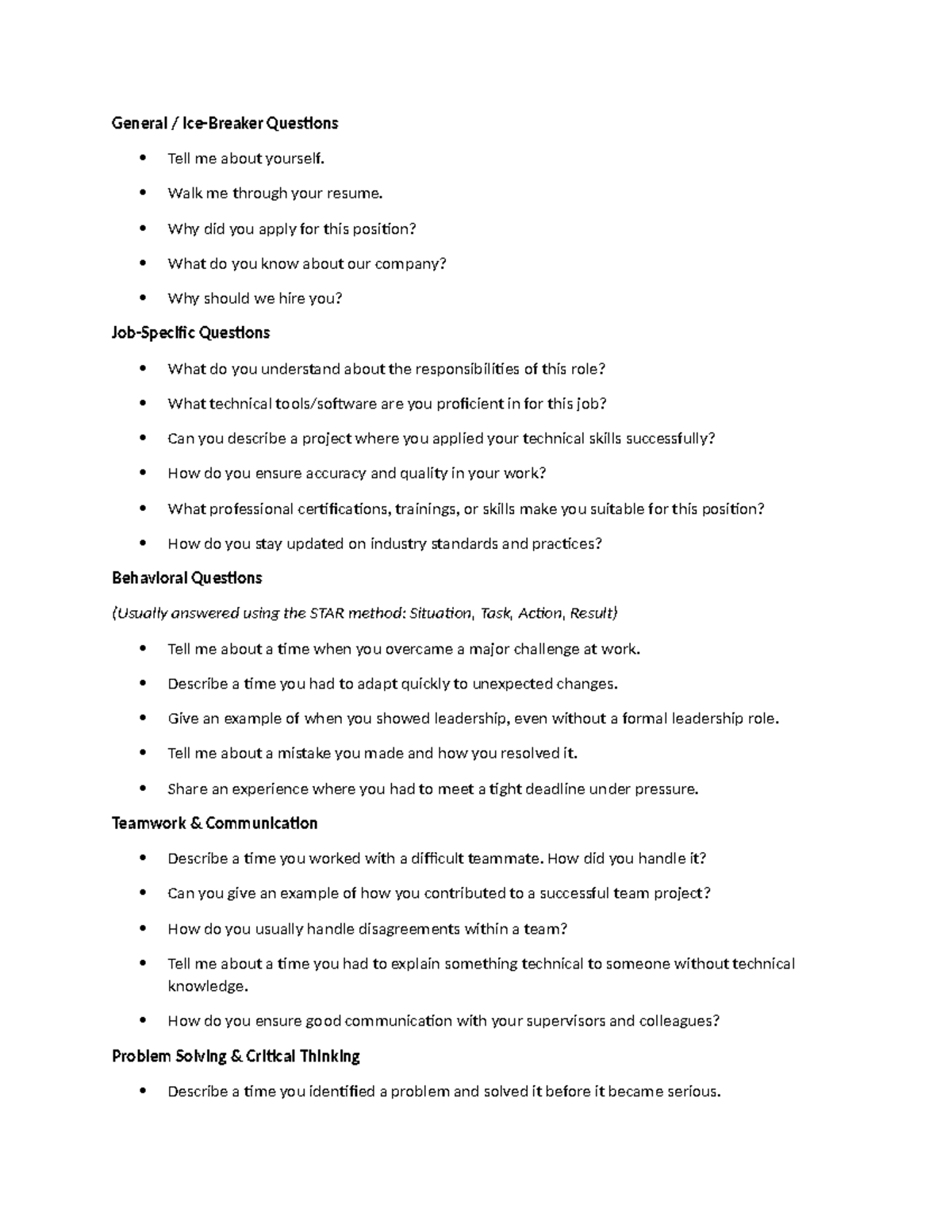 Common Interview Questions and Answers for Job Seekers - Studocu