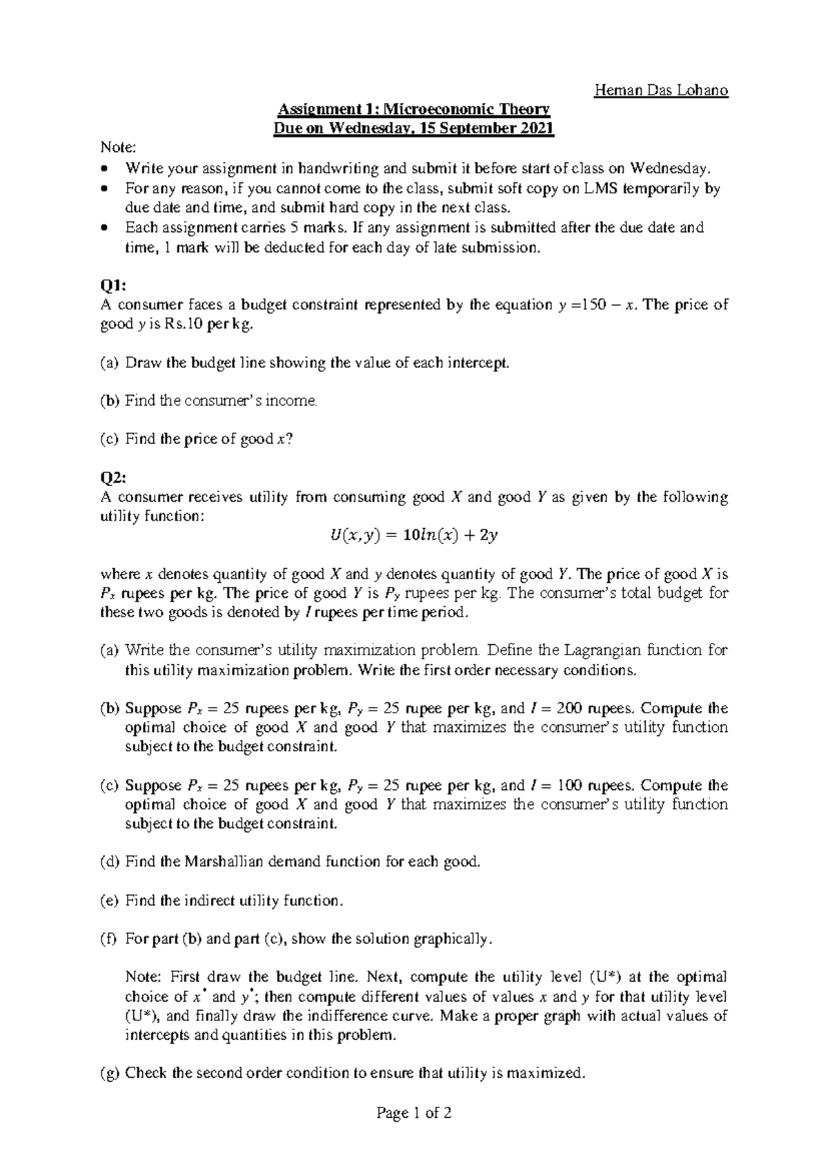 Assignment 1 - lecture notes for econometrics - Economics - Studocu