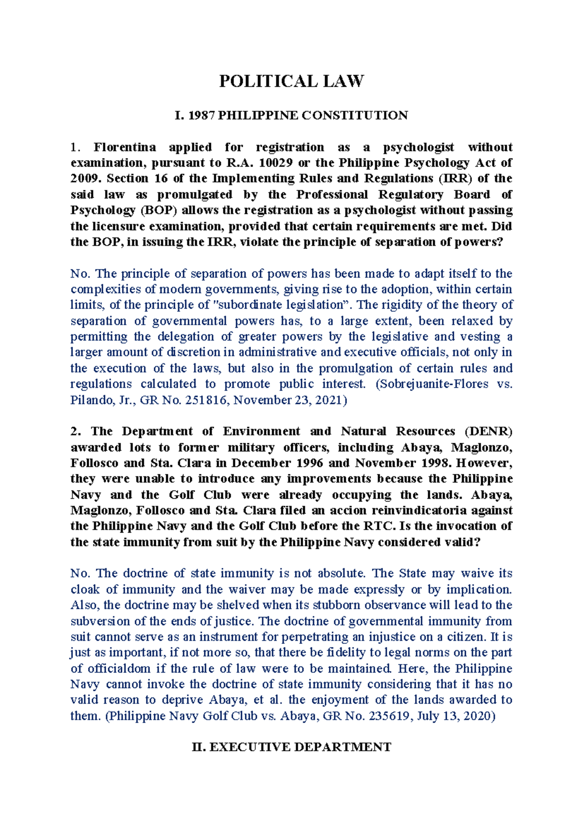POLITICAL LAW I: Doctrinal Notes on Key Cases and Principles - Studocu