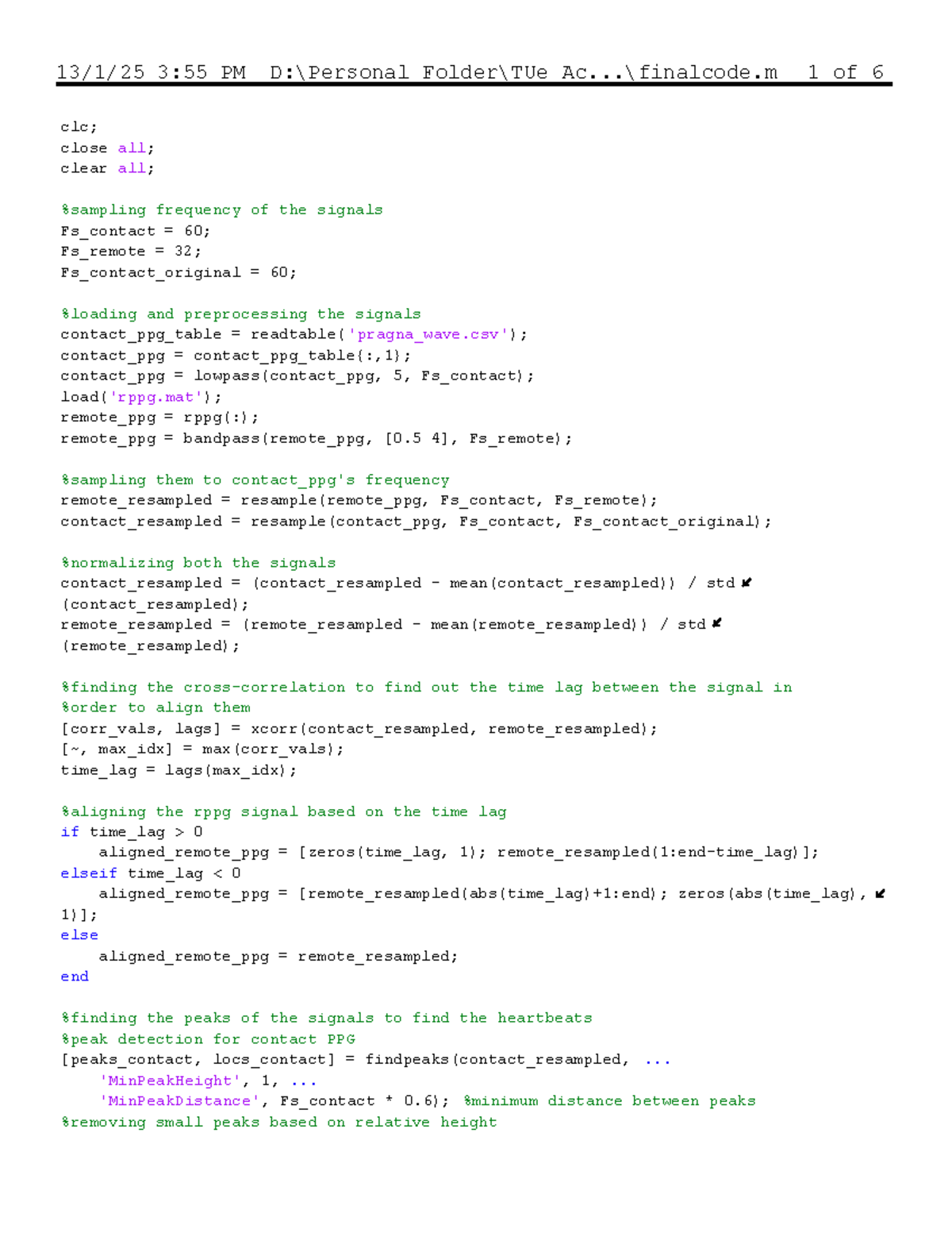 Final Code for Lab Work: Analyzing Contact & Remote PPG Signals ...