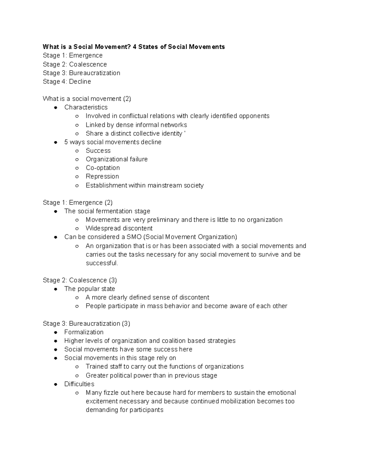 Understanding Social Movements: Stages & Characteristics Overview - Studocu