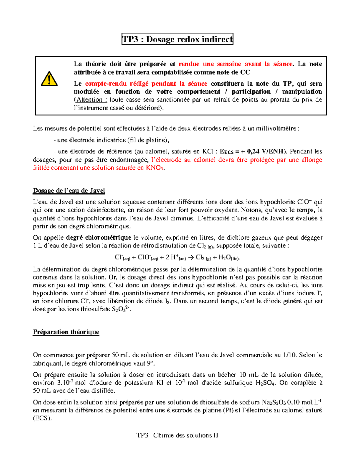 TP3 Chimie des Solutions II : Dosage Redox Indirect - 2022-23 V01 - Studocu